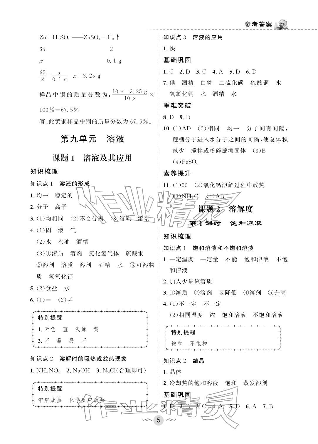 2026年配套综合练习甘肃九年级化学下册人教版&nbsp;参考答案第5页