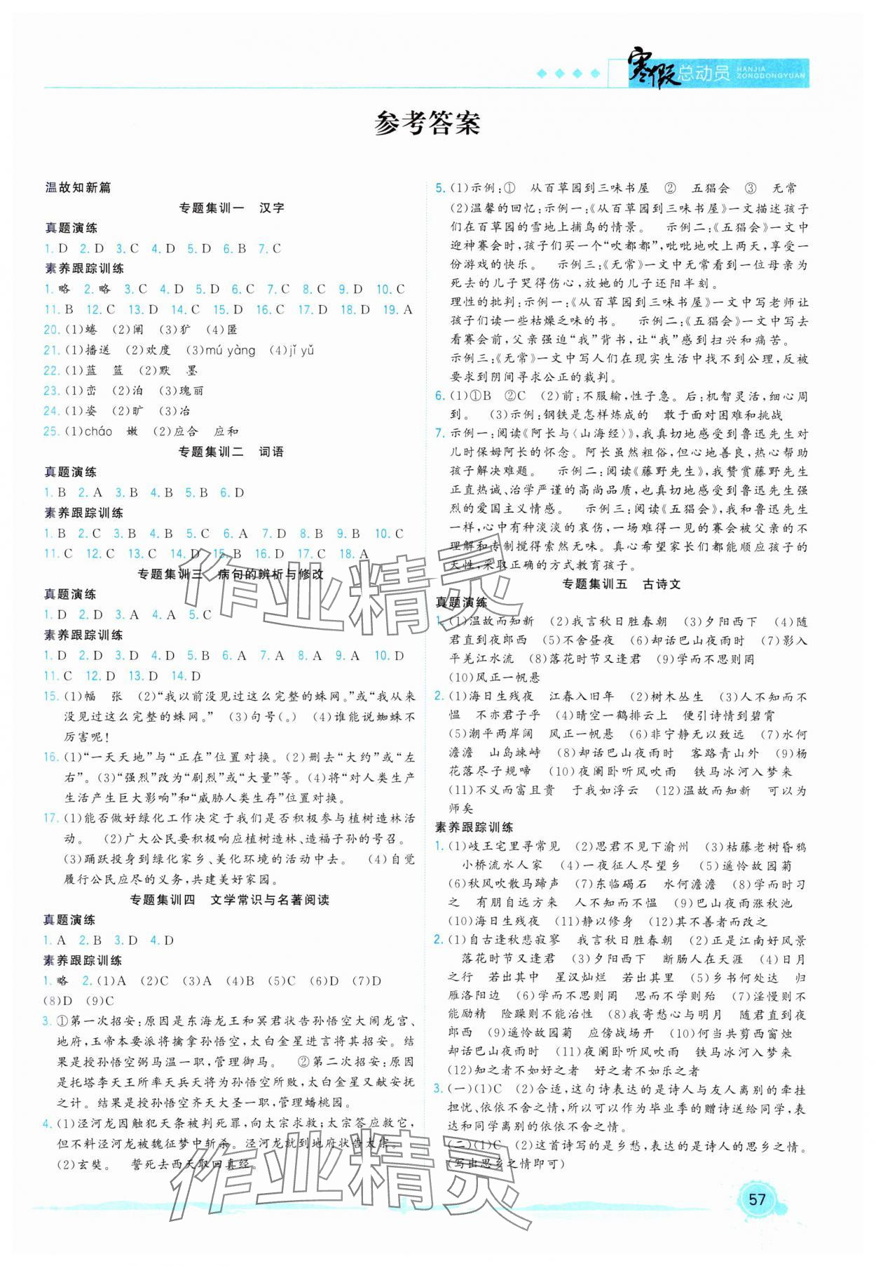 2025年寒假总动员合肥工业大学出版社七年级语文全一册人教版 第1页