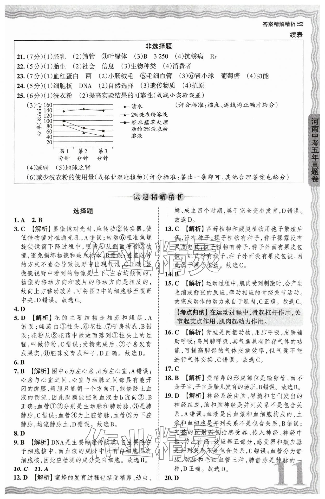 2024年王朝霞中考真题精编生物河南专版 参考答案第11页