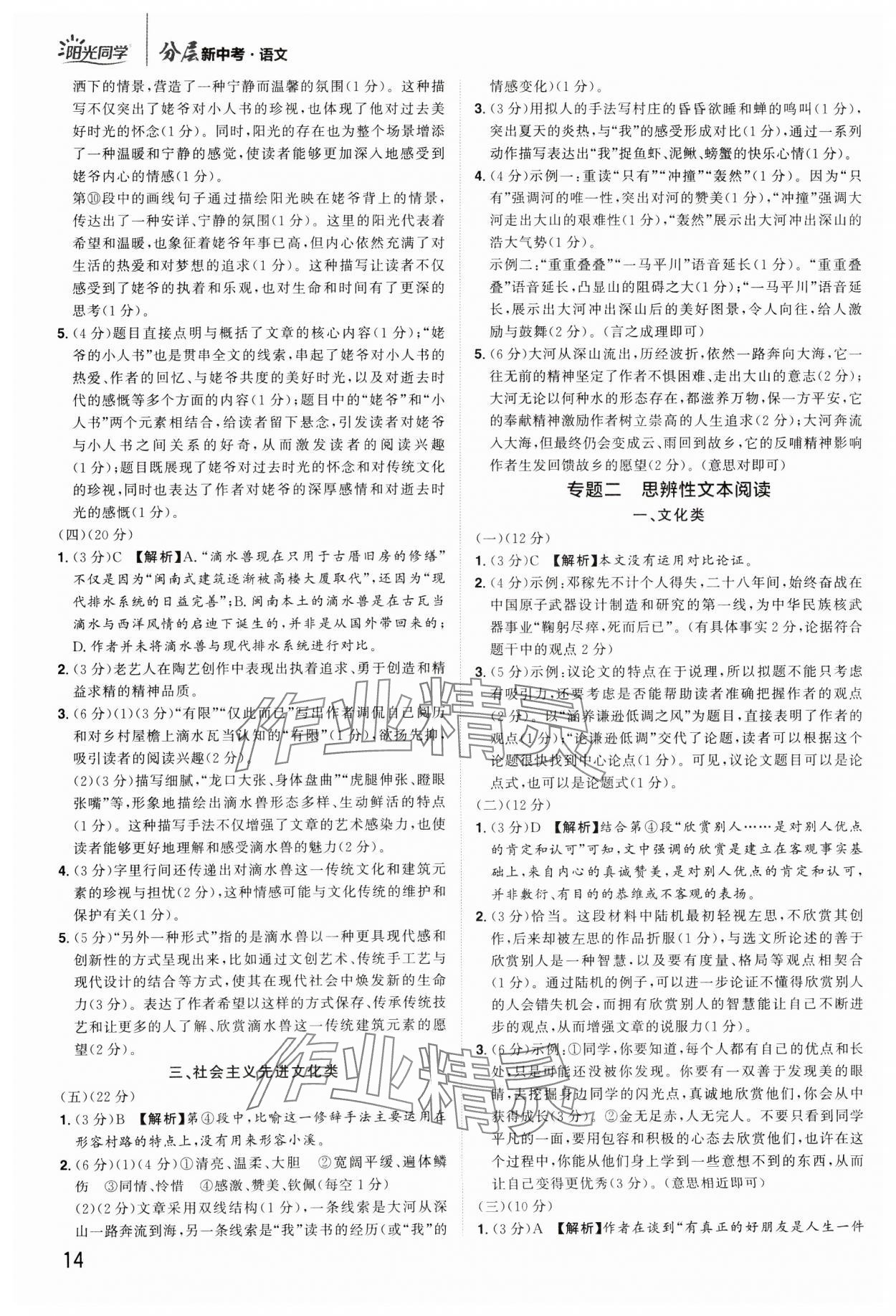 2025年陽光同學(xué)分層新中考語文福建專版 參考答案第14頁