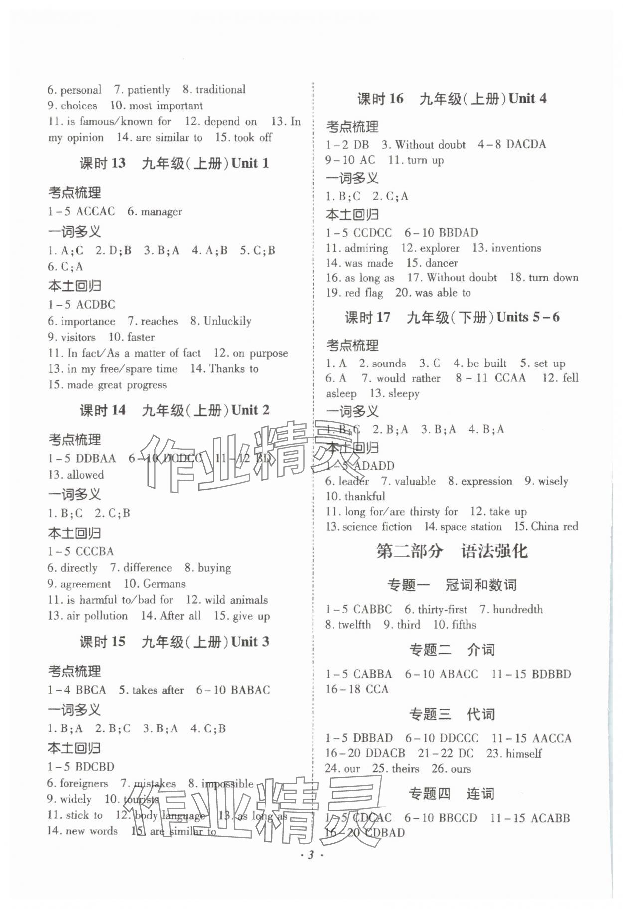 2024年本土攻略精準(zhǔn)復(fù)習(xí)方案英語(yǔ)云南專(zhuān)版 參考答案第3頁(yè)