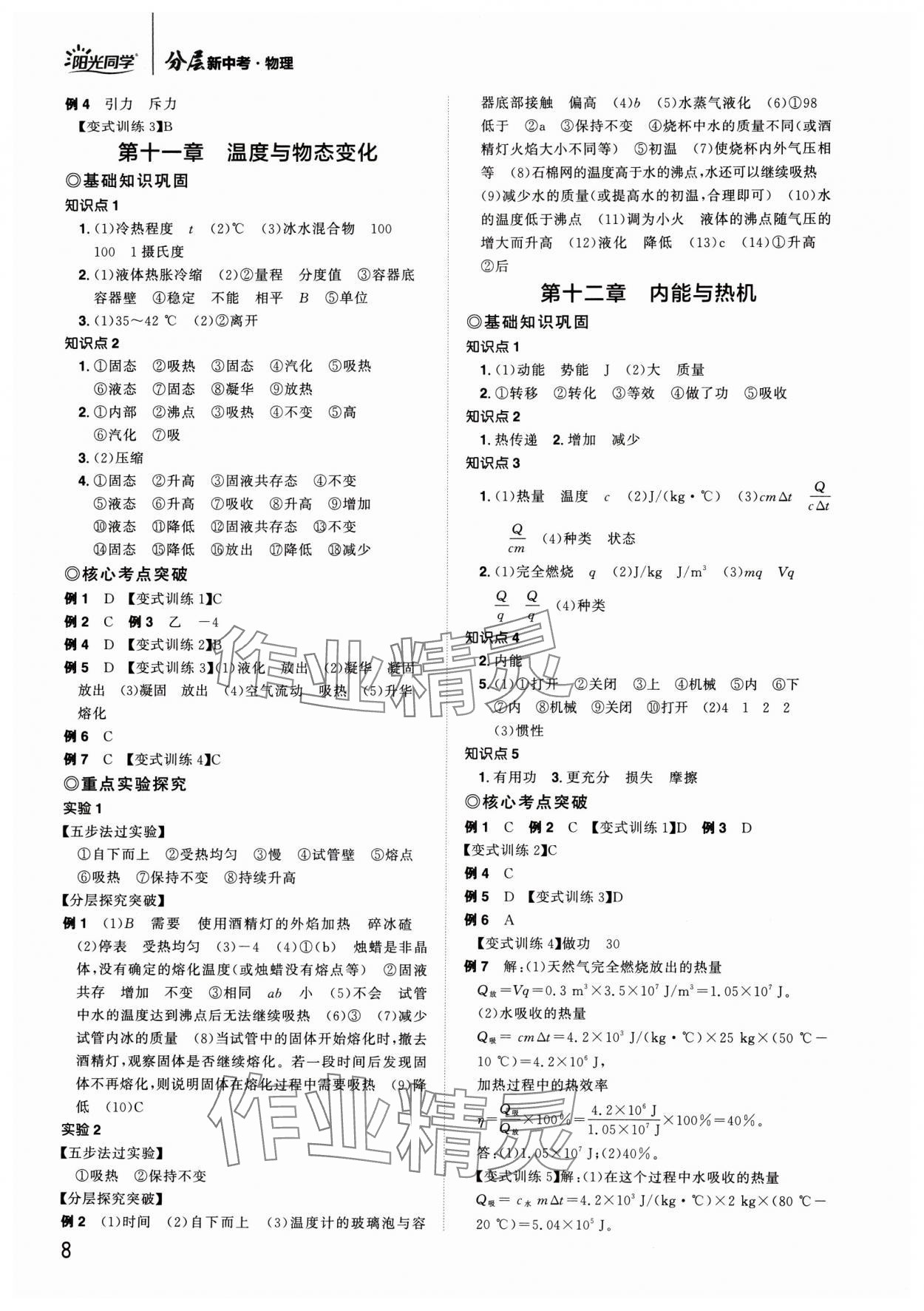 2024年陽(yáng)光同學(xué)分層新中考物理福建專版 參考答案第8頁(yè)