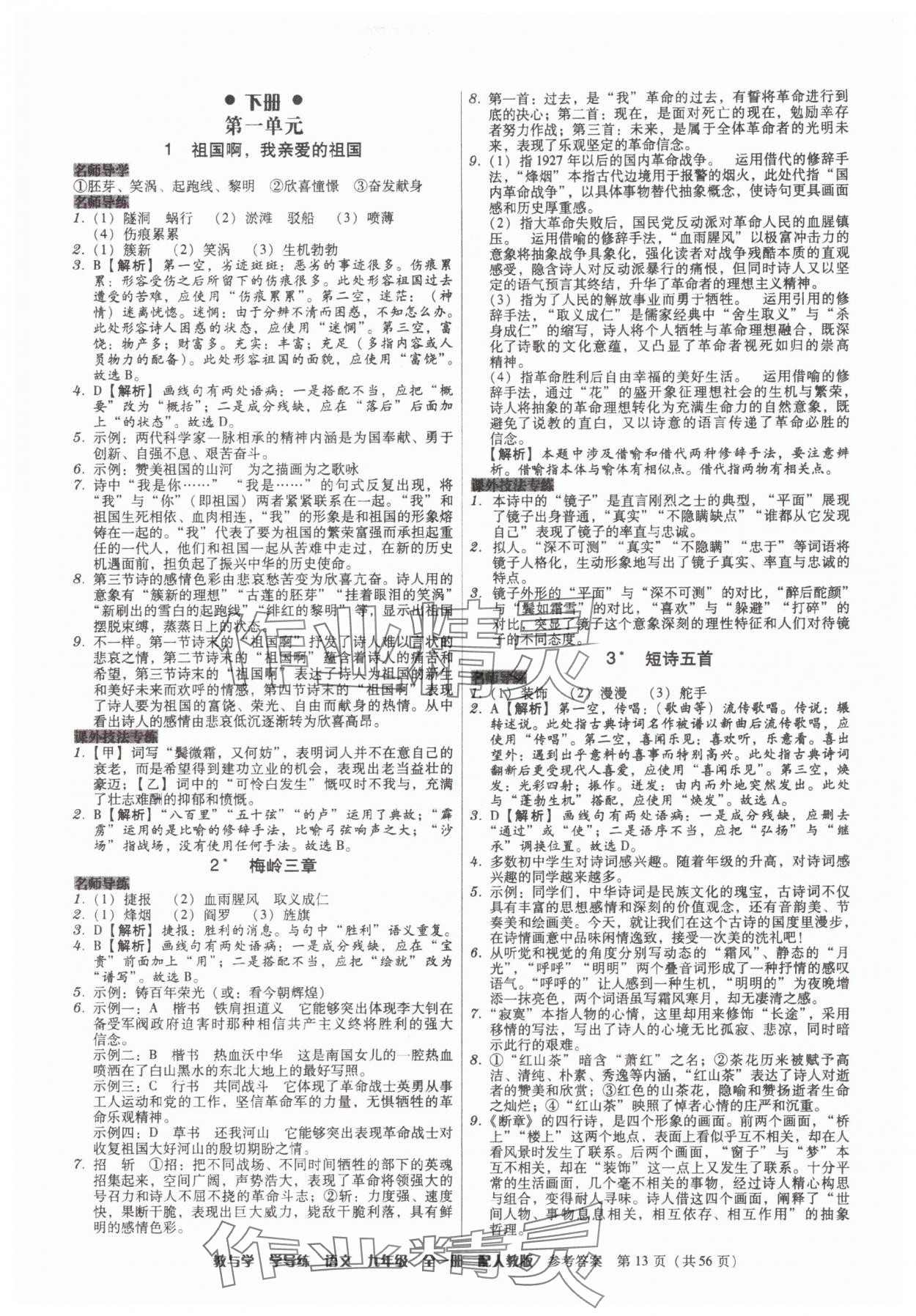 2025年教與學(xué)學(xué)導(dǎo)練九年級(jí)語文全一冊(cè)人教版 第13頁