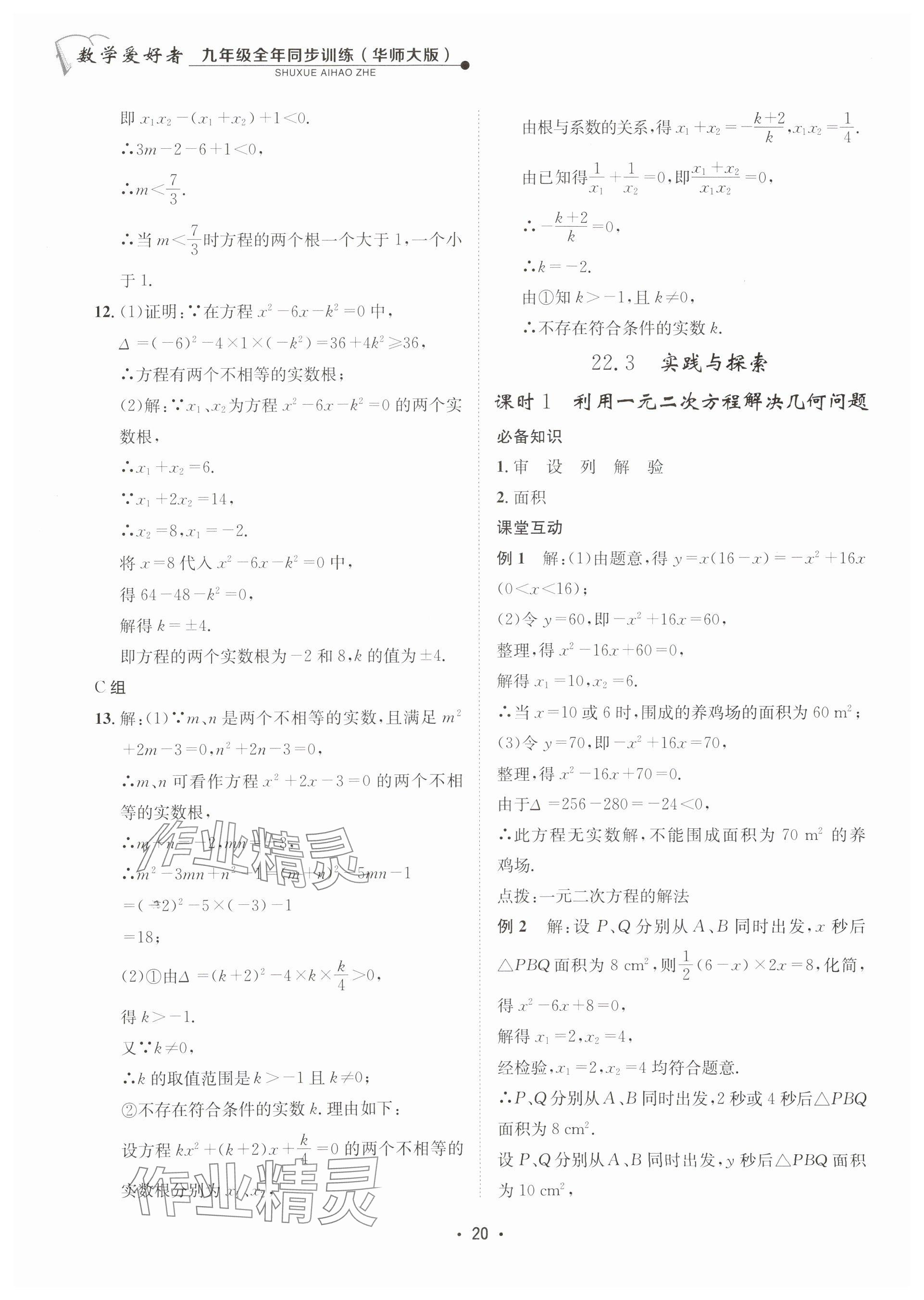 2025年數(shù)學(xué)愛好者同步訓(xùn)練九年級全一冊華師大版 參考答案第20頁