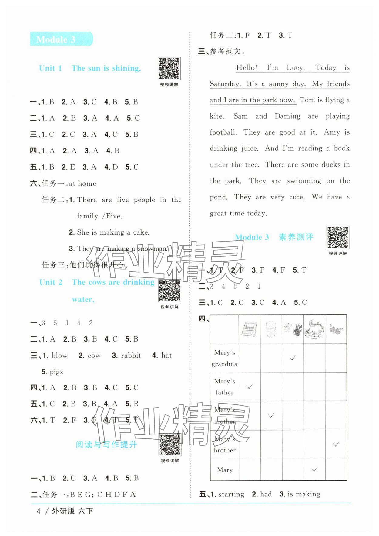 2025年陽光同學課時優(yōu)化作業(yè)六年級英語下冊外研版 參考答案第4頁