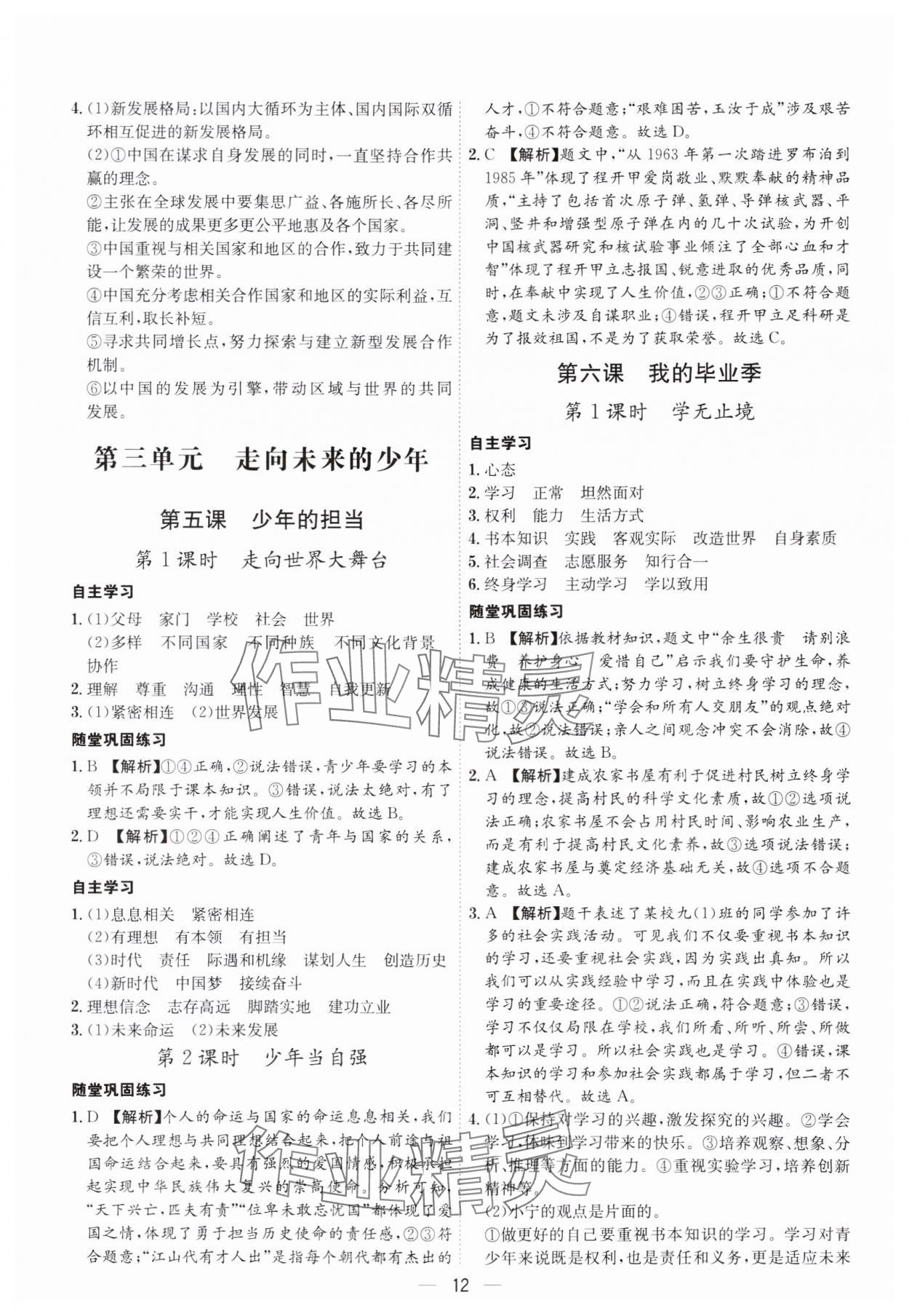 2023年名師金典九年級道德與法治全一冊人教版深圳專版 第12頁