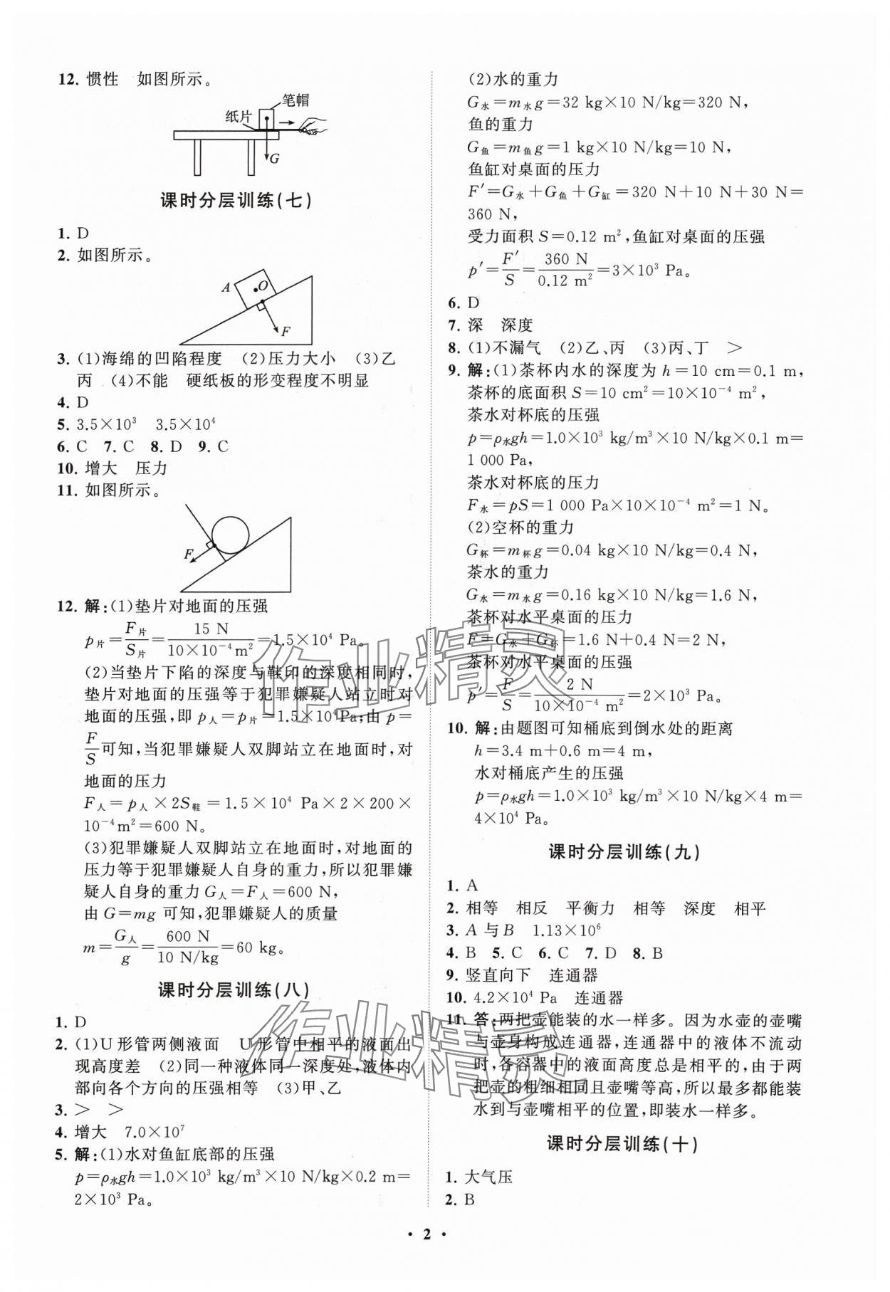 2024年同步練習(xí)冊分層卷八年級物理下冊魯科版54制 參考答案第2頁