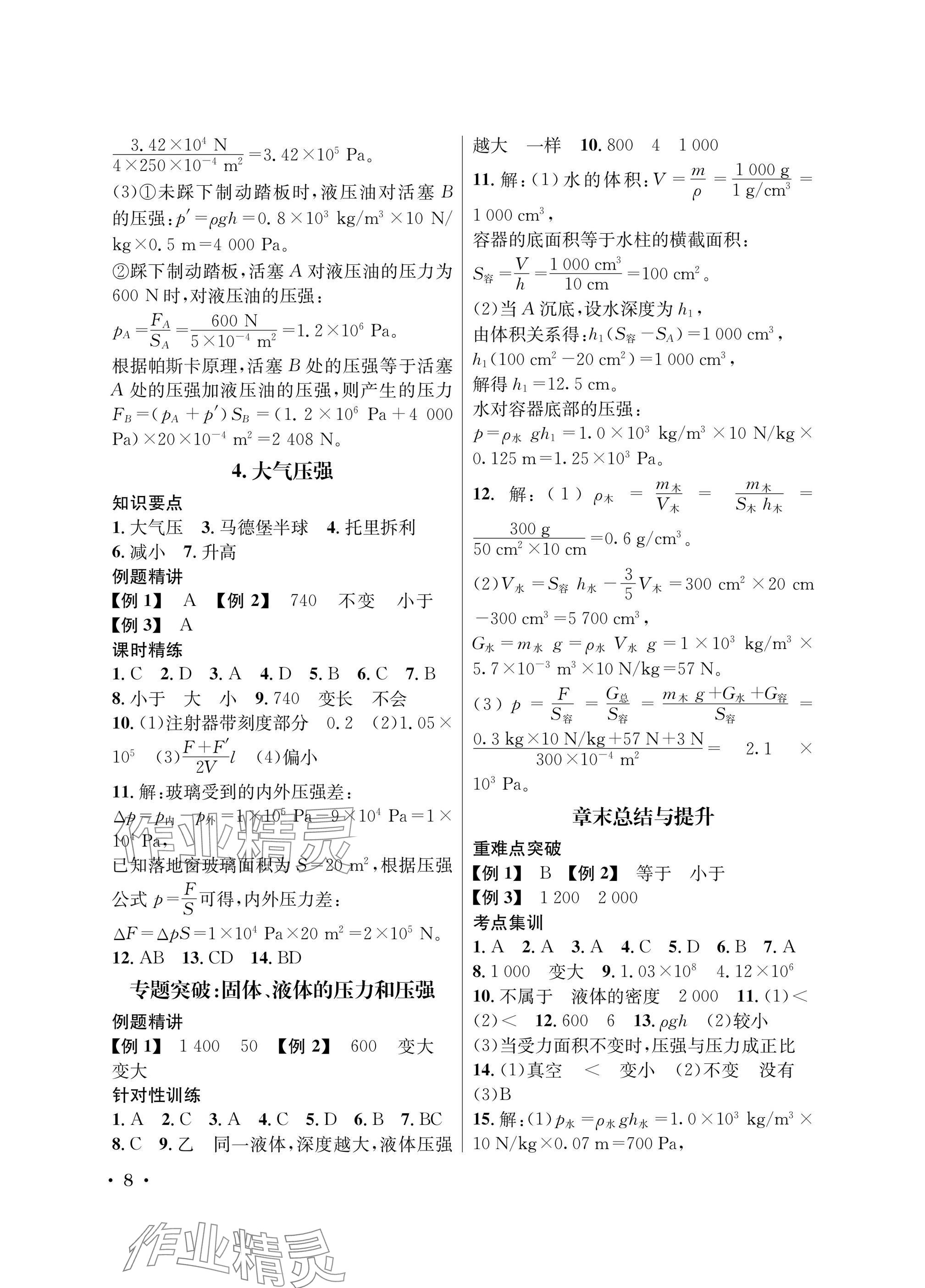 2025年蓉城學霸八年級物理下冊教科版 參考答案第8頁