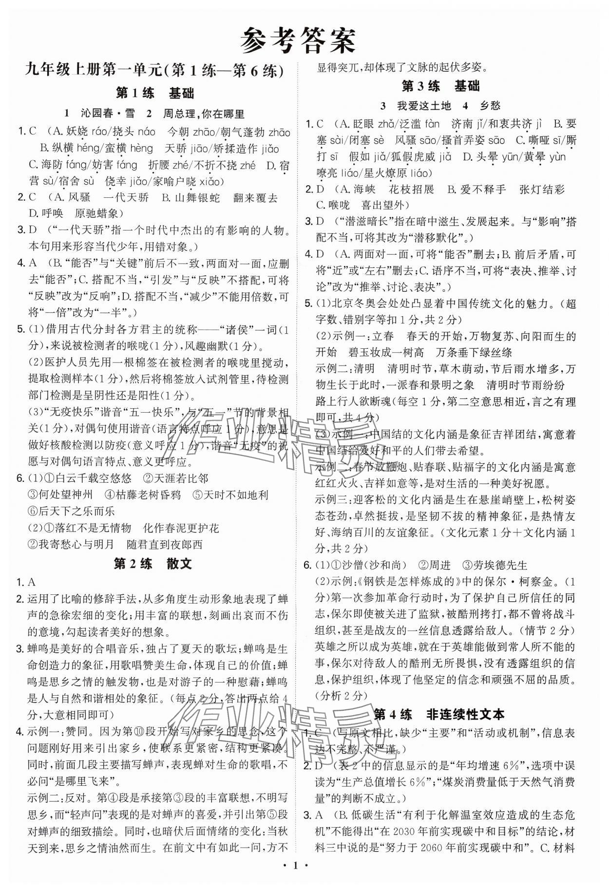 2024年天天練廣東經(jīng)濟(jì)出版社九年級(jí)語(yǔ)文全一冊(cè)人教版廣州專版 第1頁(yè)