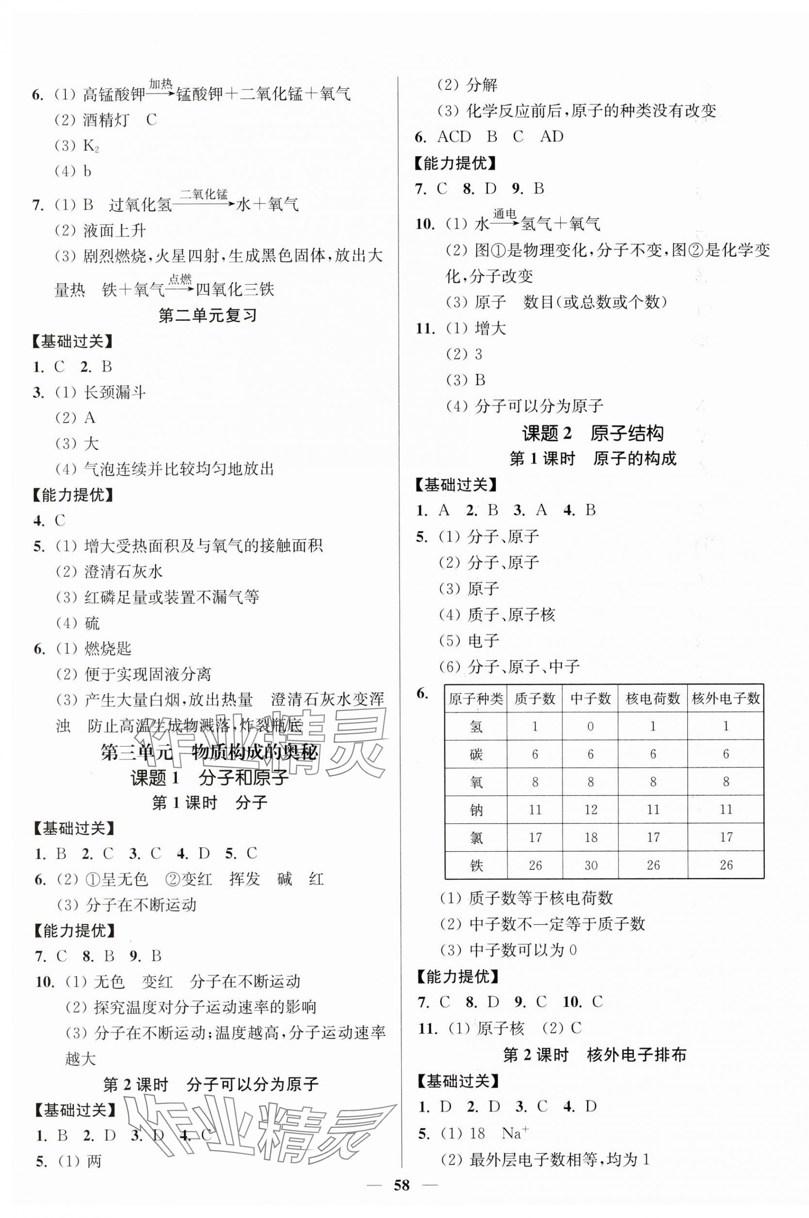 2024年南通小題課時(shí)作業(yè)本九年級(jí)化學(xué)上冊(cè)人教版 參考答案第4頁