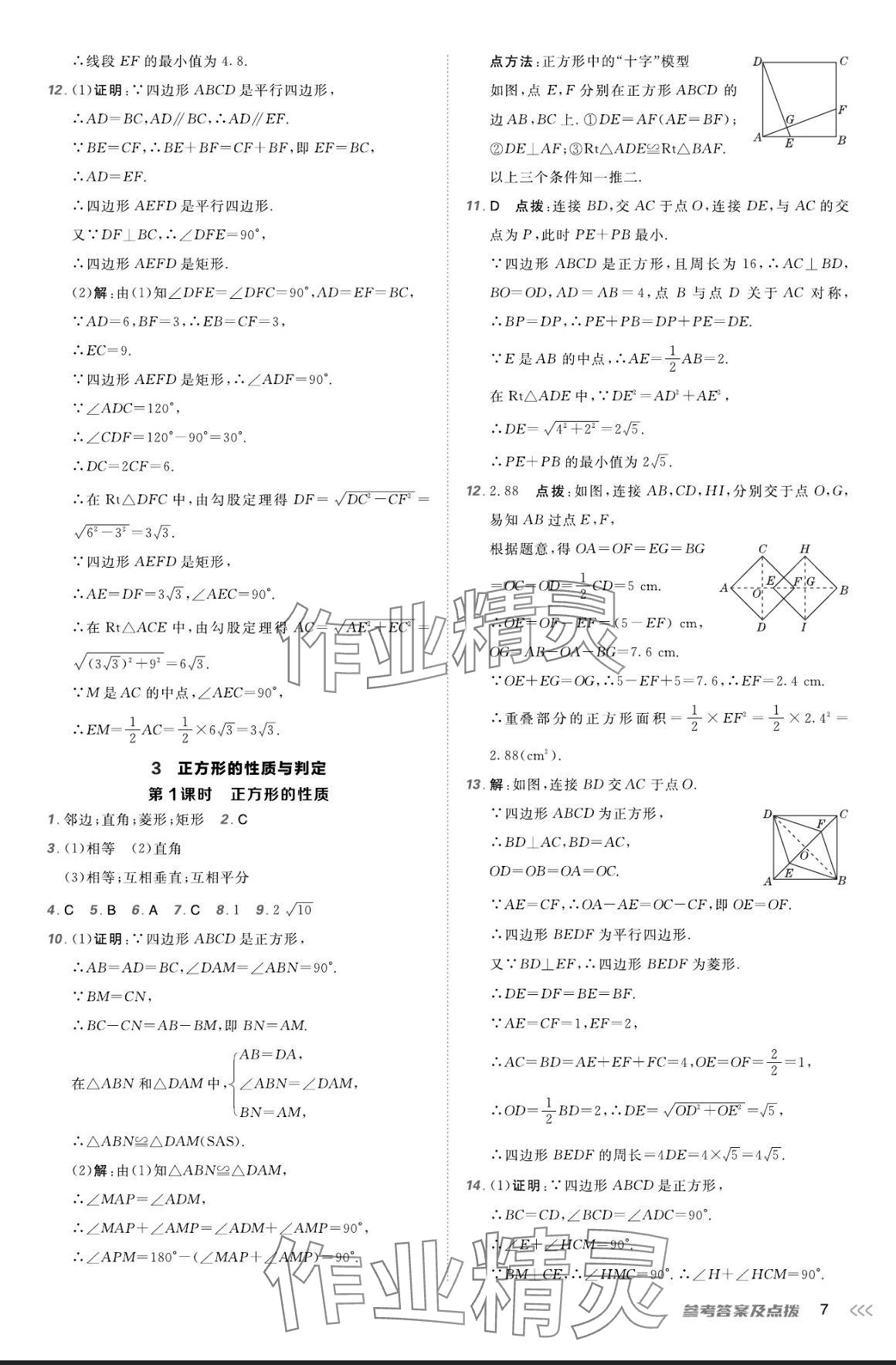 2024年点拨训练九年级数学上册北师大版 参考答案第6页