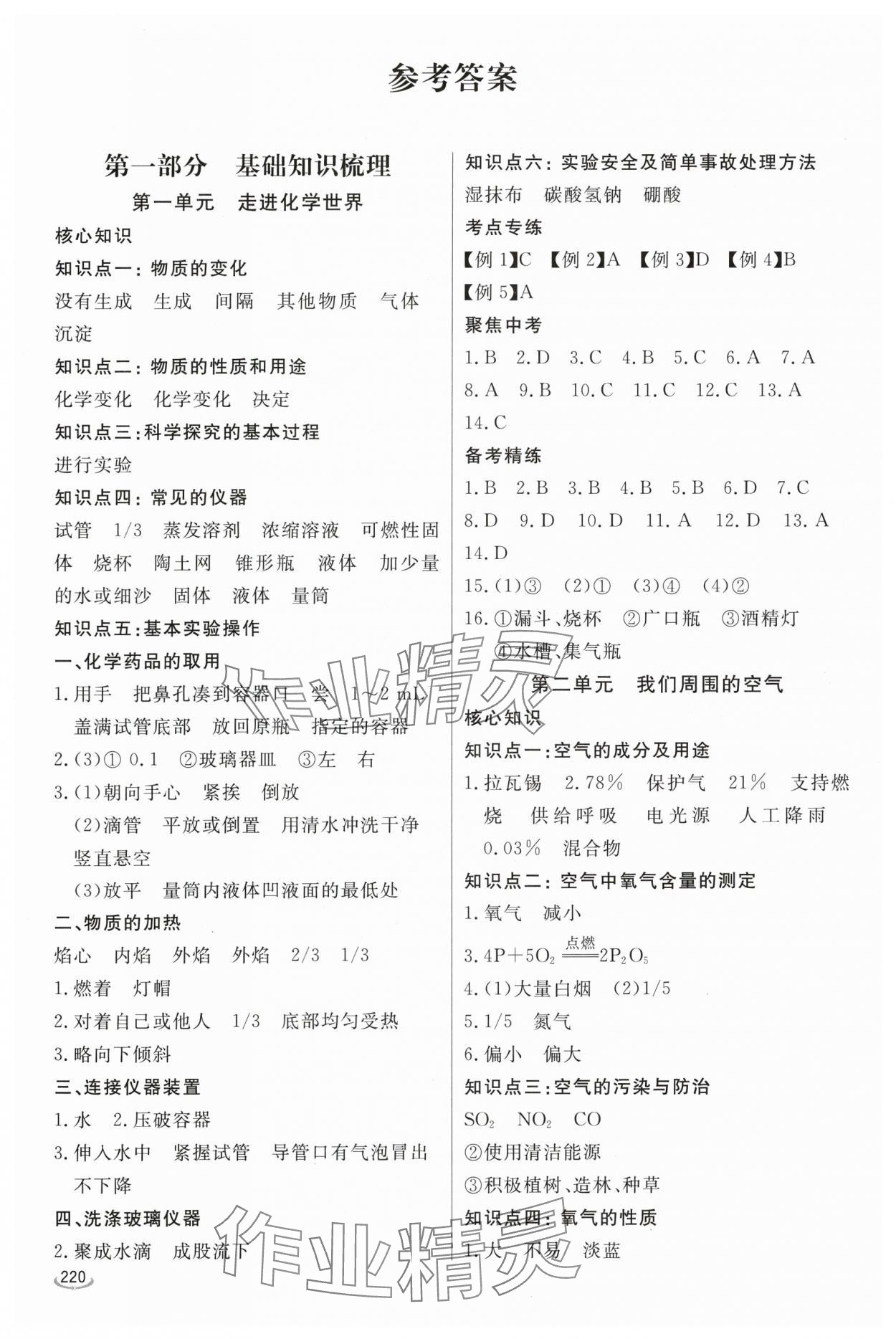 2024年初中学业水平考试备考指导化学临沂专版 参考答案第1页