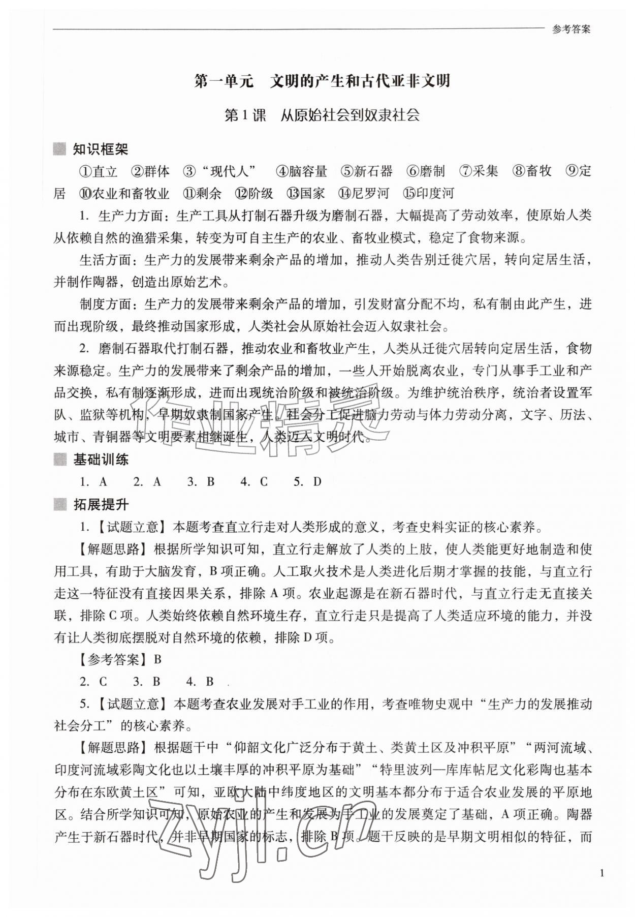 2026年新课程问题解决导学方案九年级历史上册人教版&nbsp;参考答案第1页