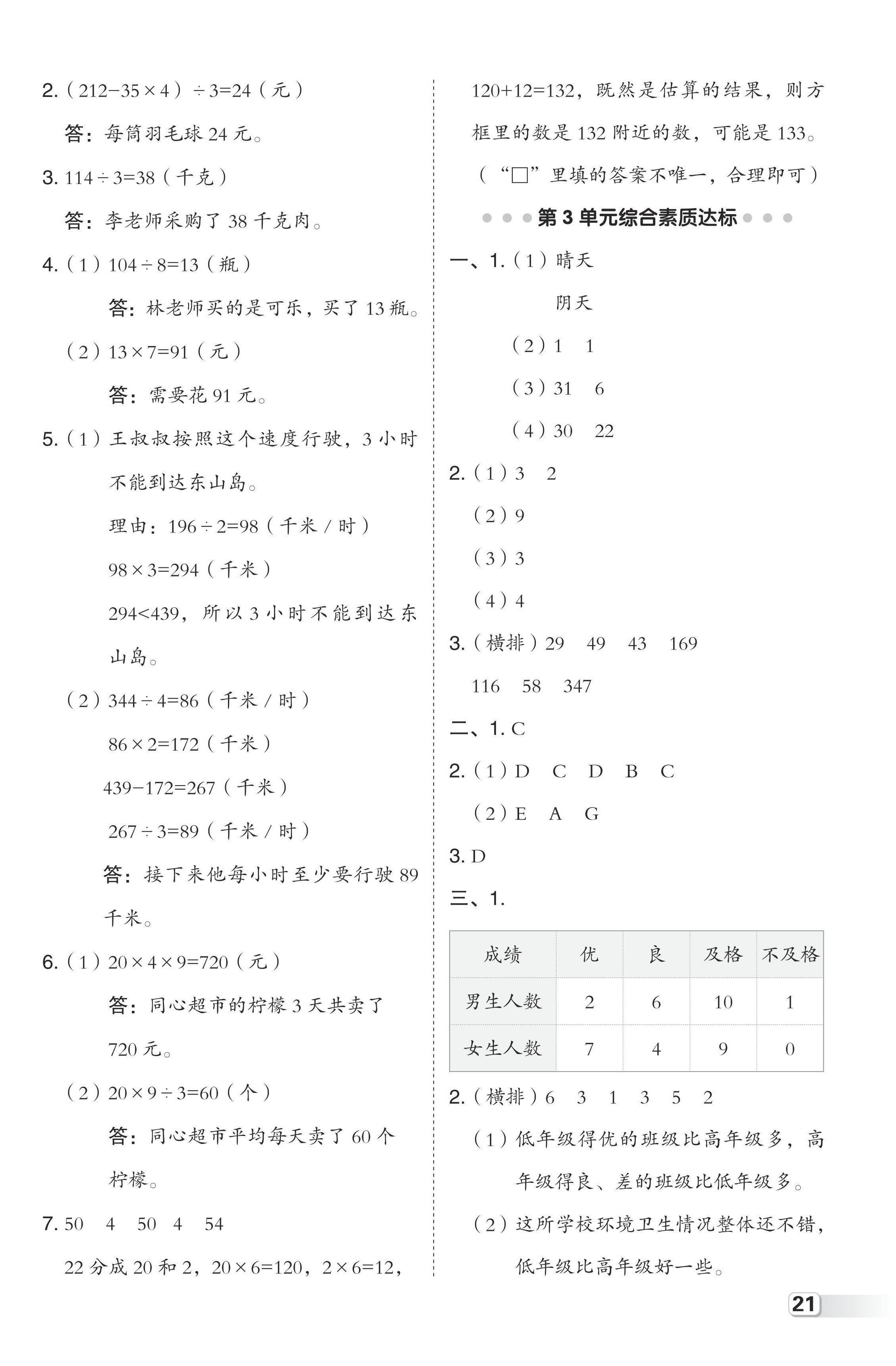 2024年綜合應用創(chuàng)新題典中點三年級數學下冊人教版福建專版 第3頁