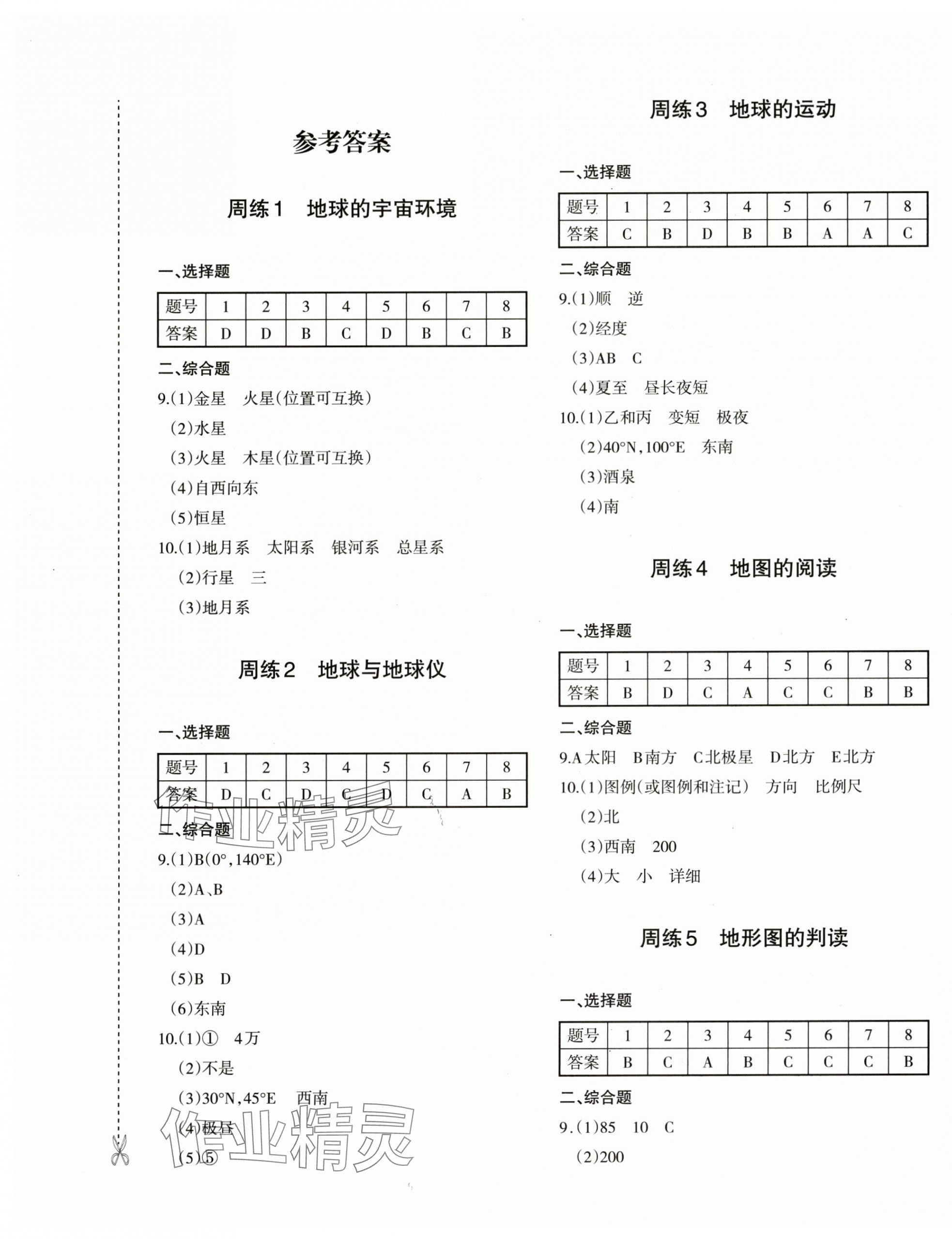 2025年优学1+1评价与测试七年级地理上册人教版 参考答案第1页