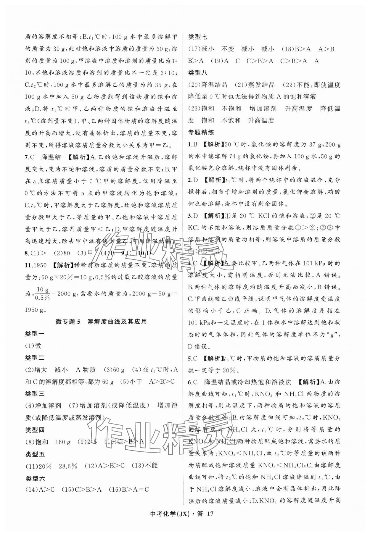 2024年名師面對面中考滿分特訓(xùn)方案化學(xué)江西專版 參考答案第17頁