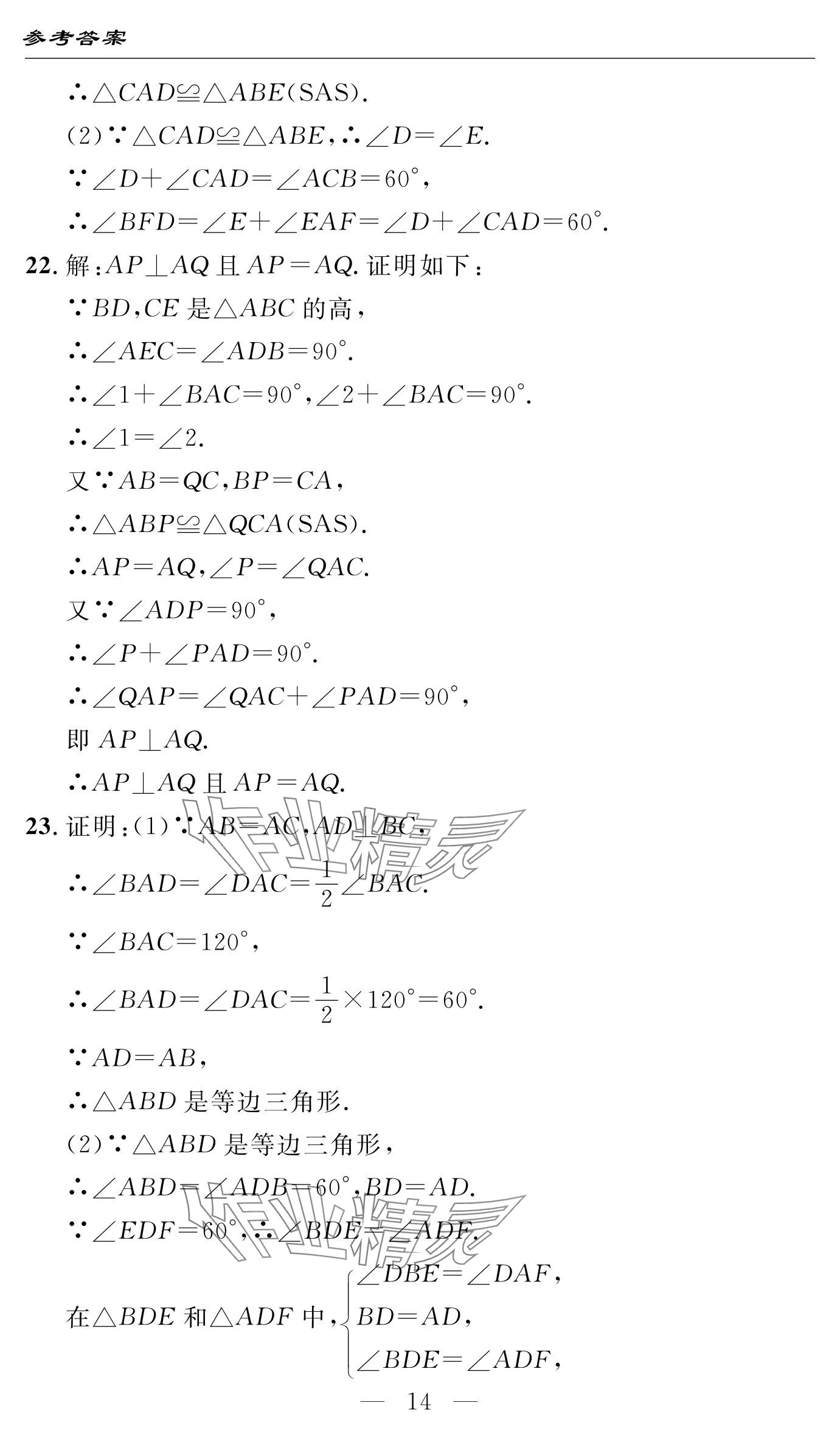 2024年智慧課堂自主評價八年級數學上冊 參考答案第14頁