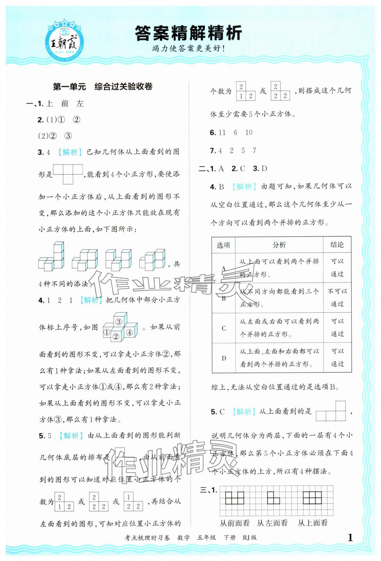 2025年王朝霞考点梳理时习卷五年级数学下册人教版 第1页