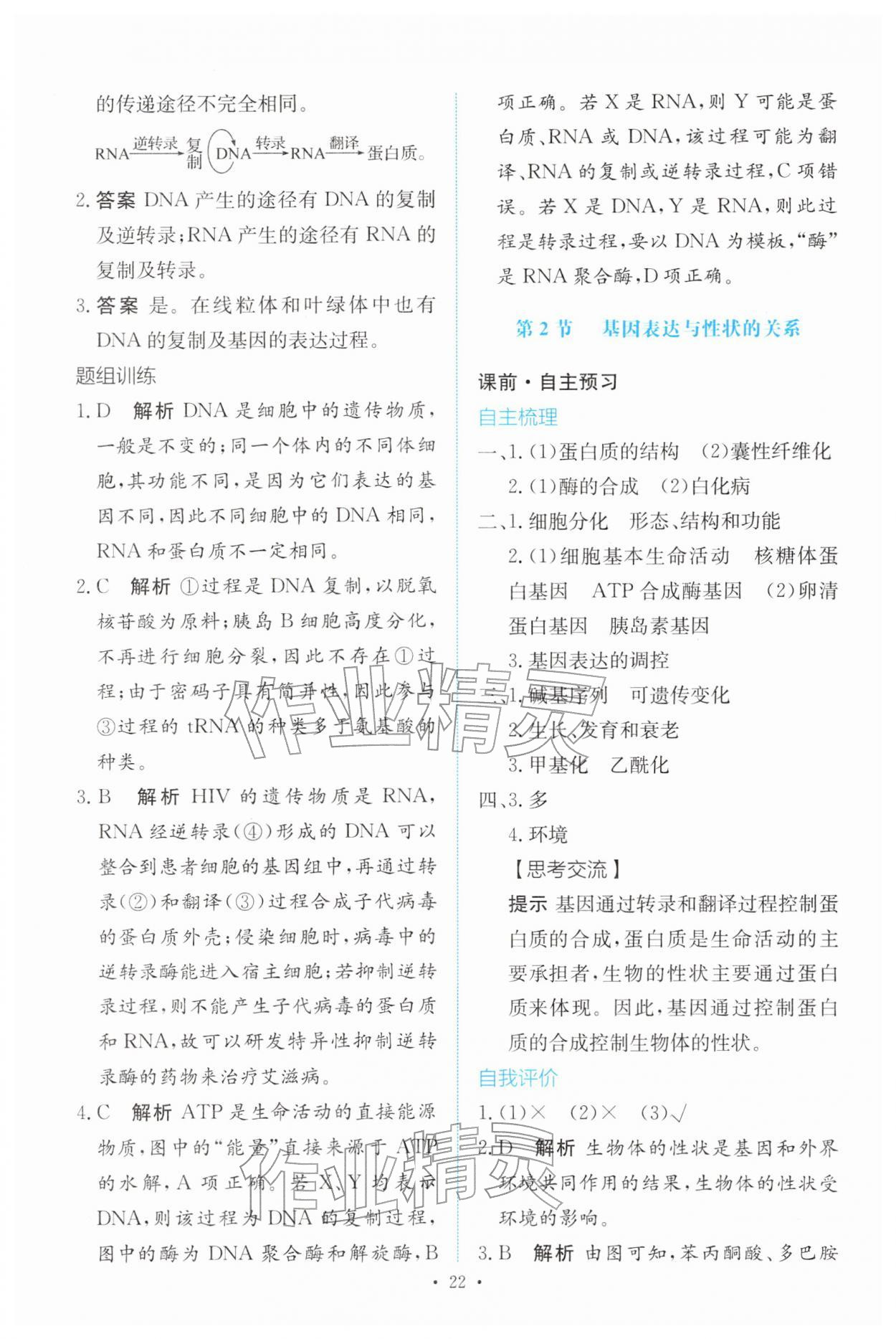 2026年能力培养与测试高中生物必修2(已禁用勿选)人教版&nbsp;参考答案第21页