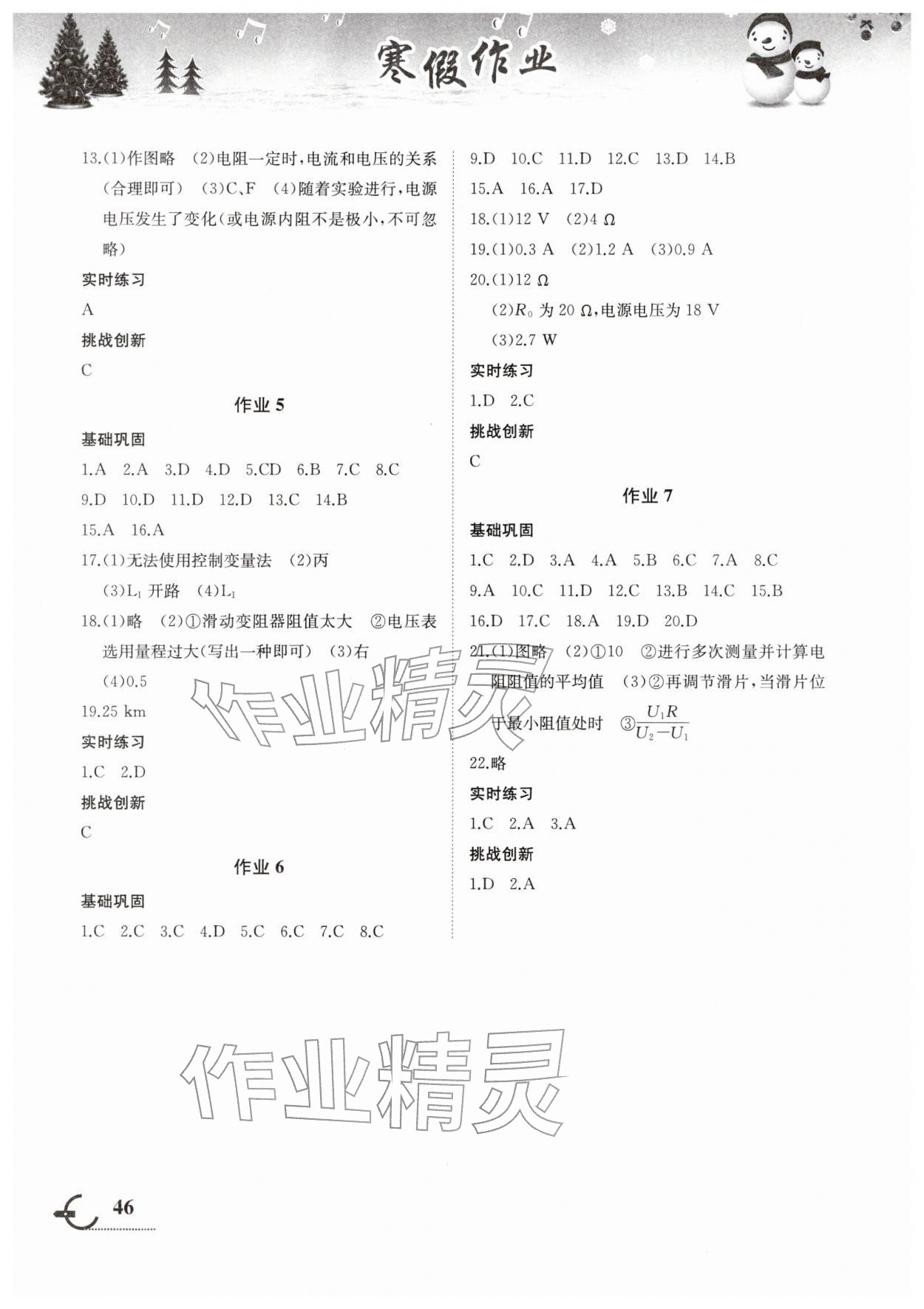 2026年寒假作业湖南教育出版社九年级物理&nbsp;第2页