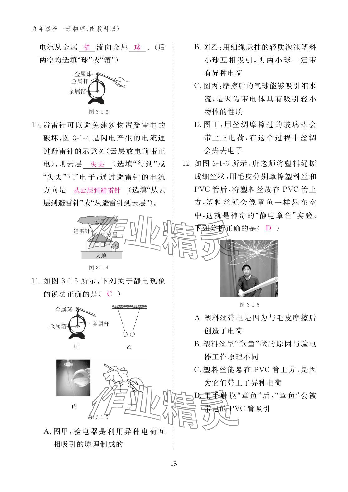 2025年作业本江西教育出版社九年级物理全一册教科版 参考答案第18页