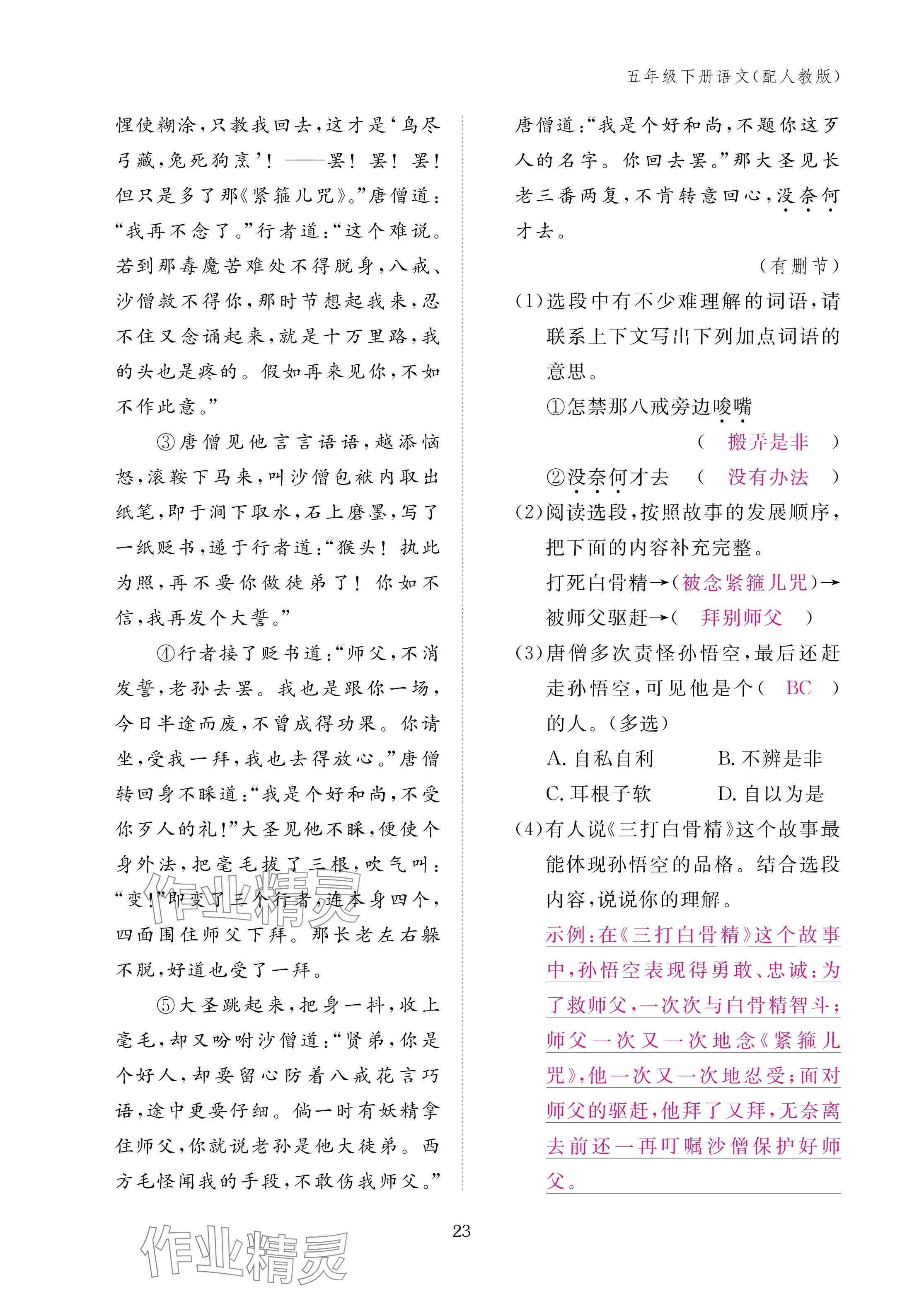 2025年作業(yè)本江西教育出版社五年級語文下冊人教版 參考答案第23頁