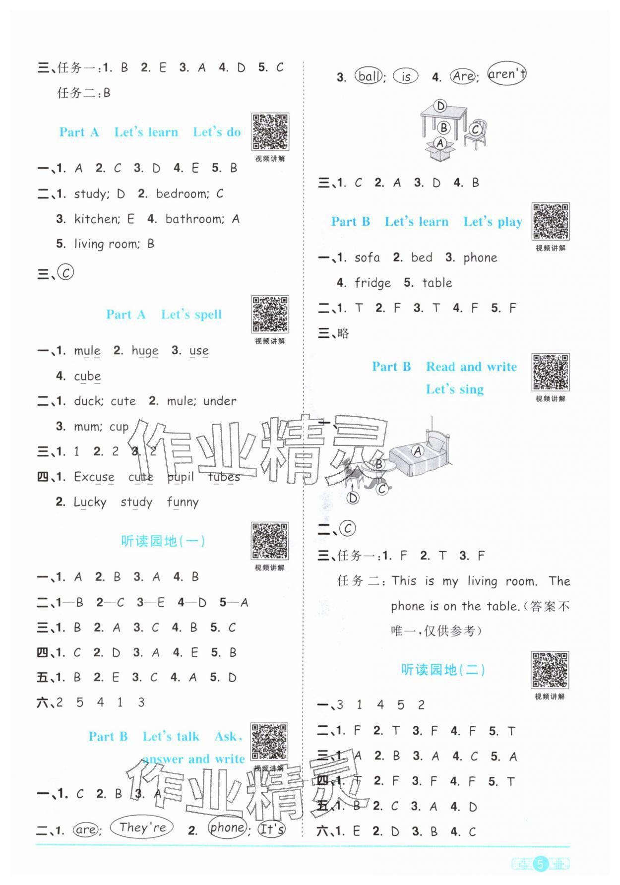 2024年阳光同学课时优化作业四年级英语上册人教PEP版 参考答案第5页