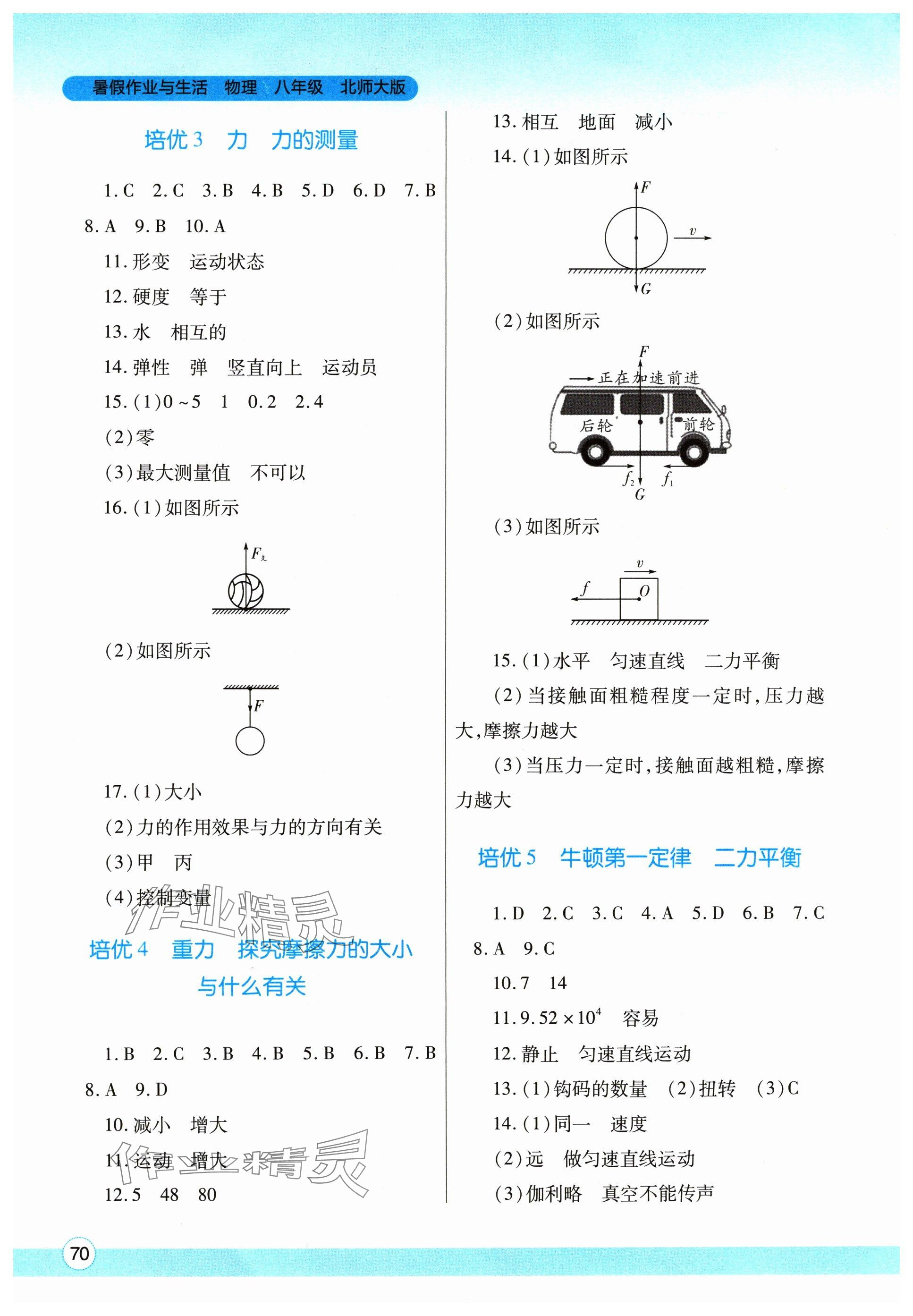 2024年暑假作业与生活八年级物理北师大版陕西师范大学出版总社有限公司 参考答案第2页