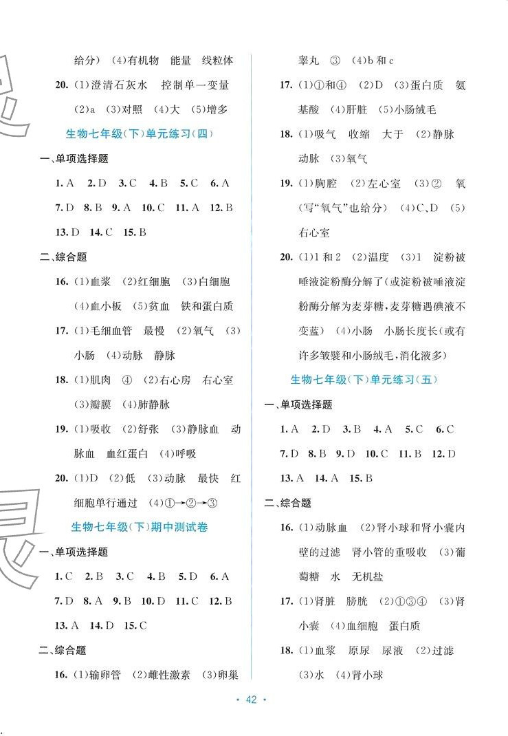2024年全程检测单元测试卷七年级生物下册人教版A 第2页