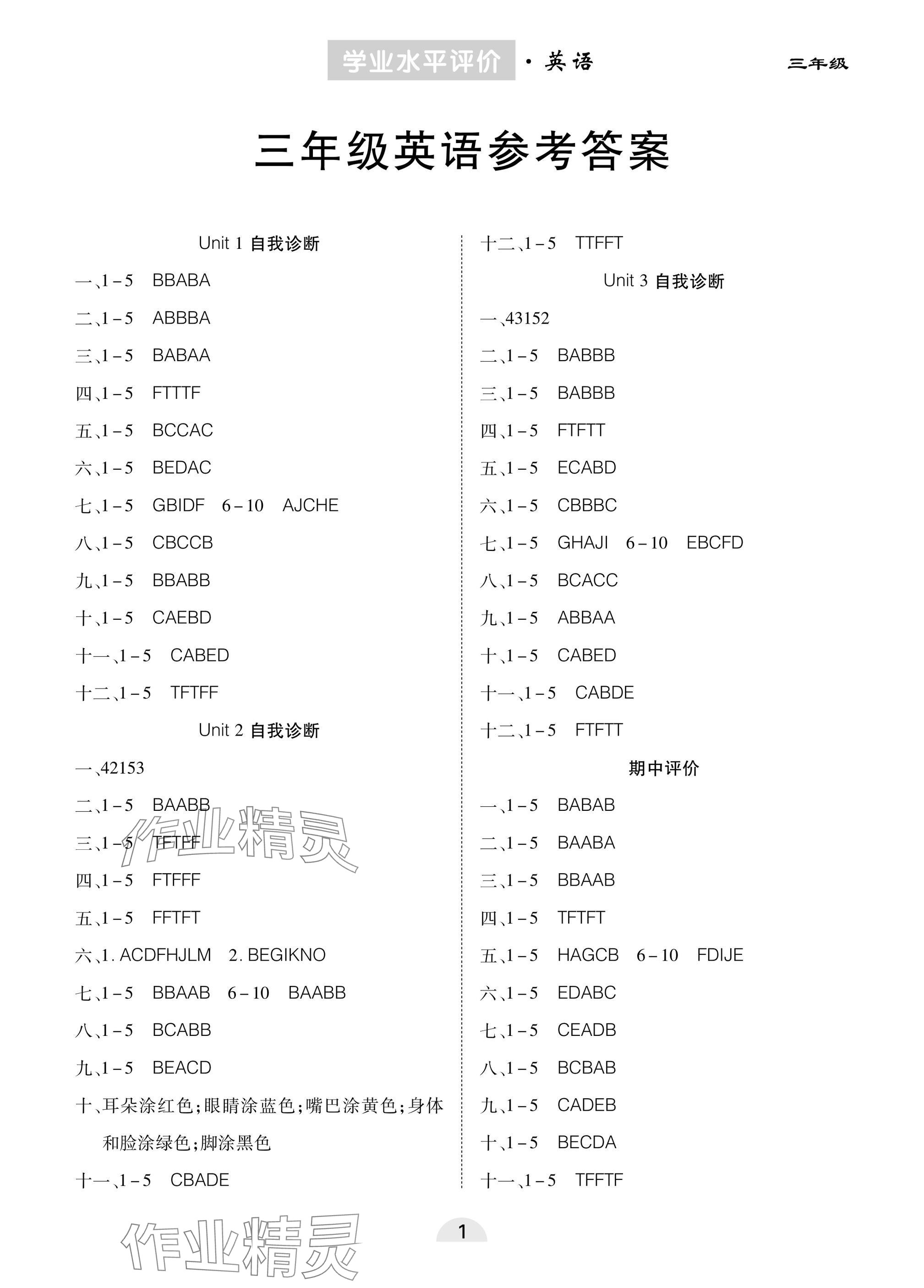 2025年學業水平評價三年級英語下冊外研版 參考答案第1頁