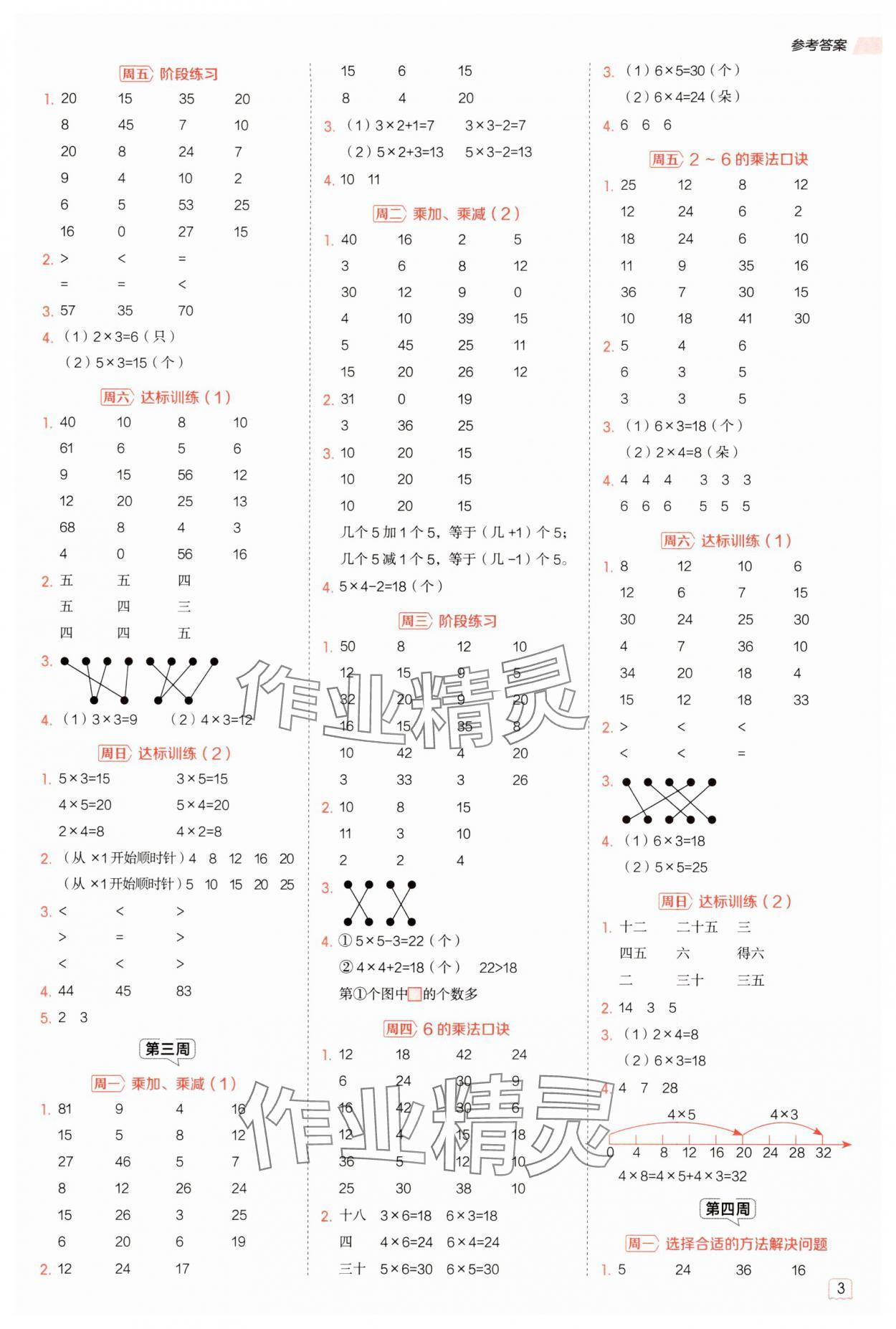 2025年星级口算天天练二年级数学上册人教版 参考答案第2页