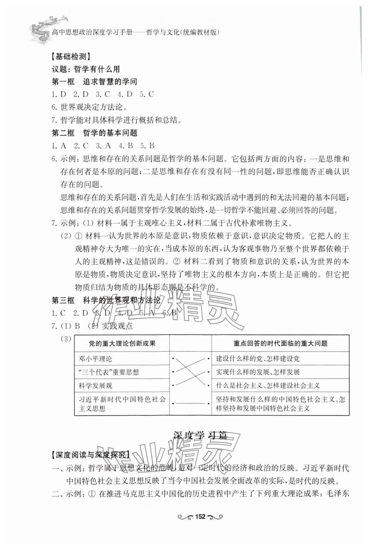 2023年高中思想政治深度學(xué)習(xí)手冊高中道德與法治必修4人教版 參考答案第2頁