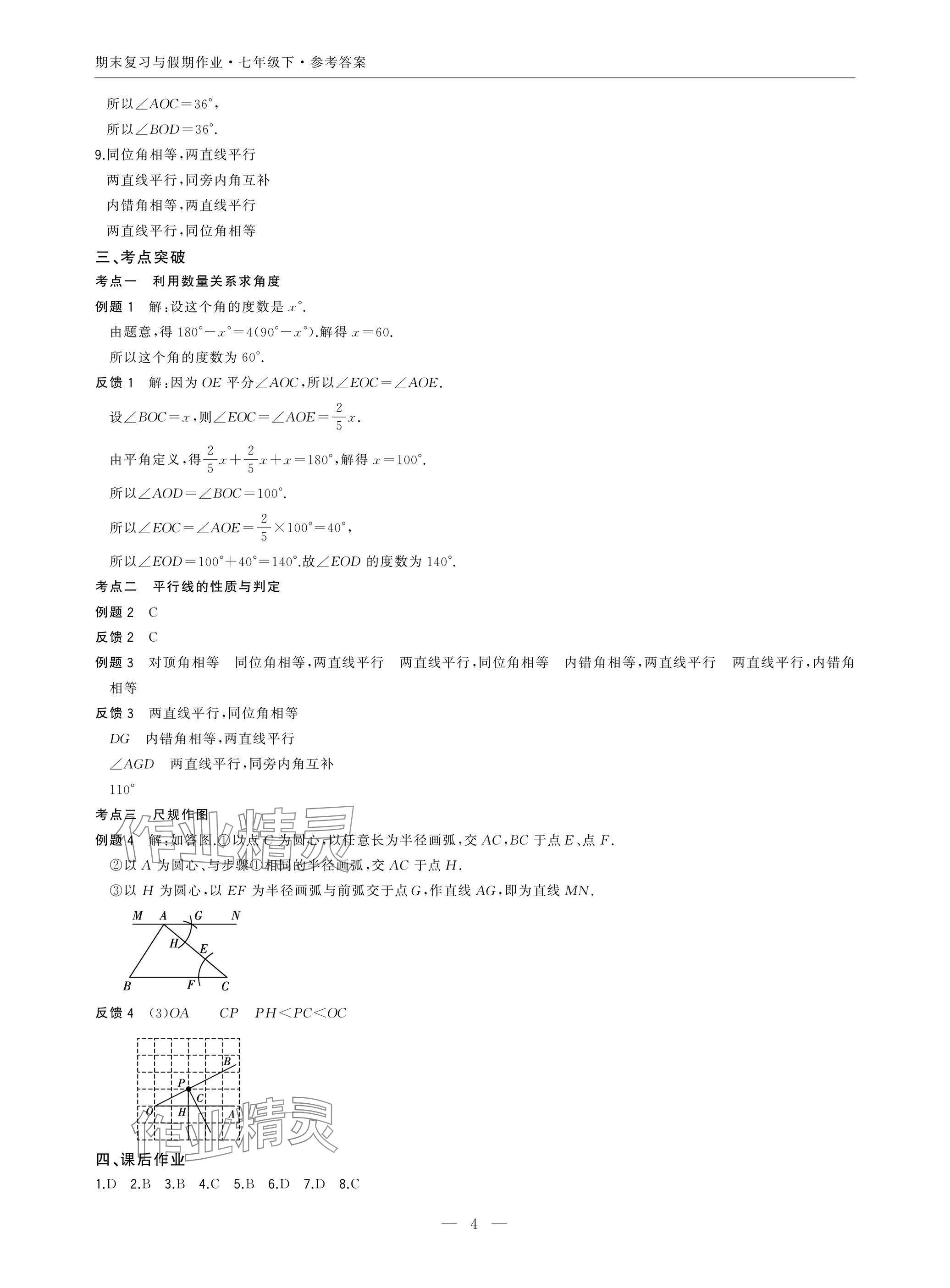 2025年智能作業與測評期末復習與假期作業七年級數學下冊北師大版 參考答案第4頁