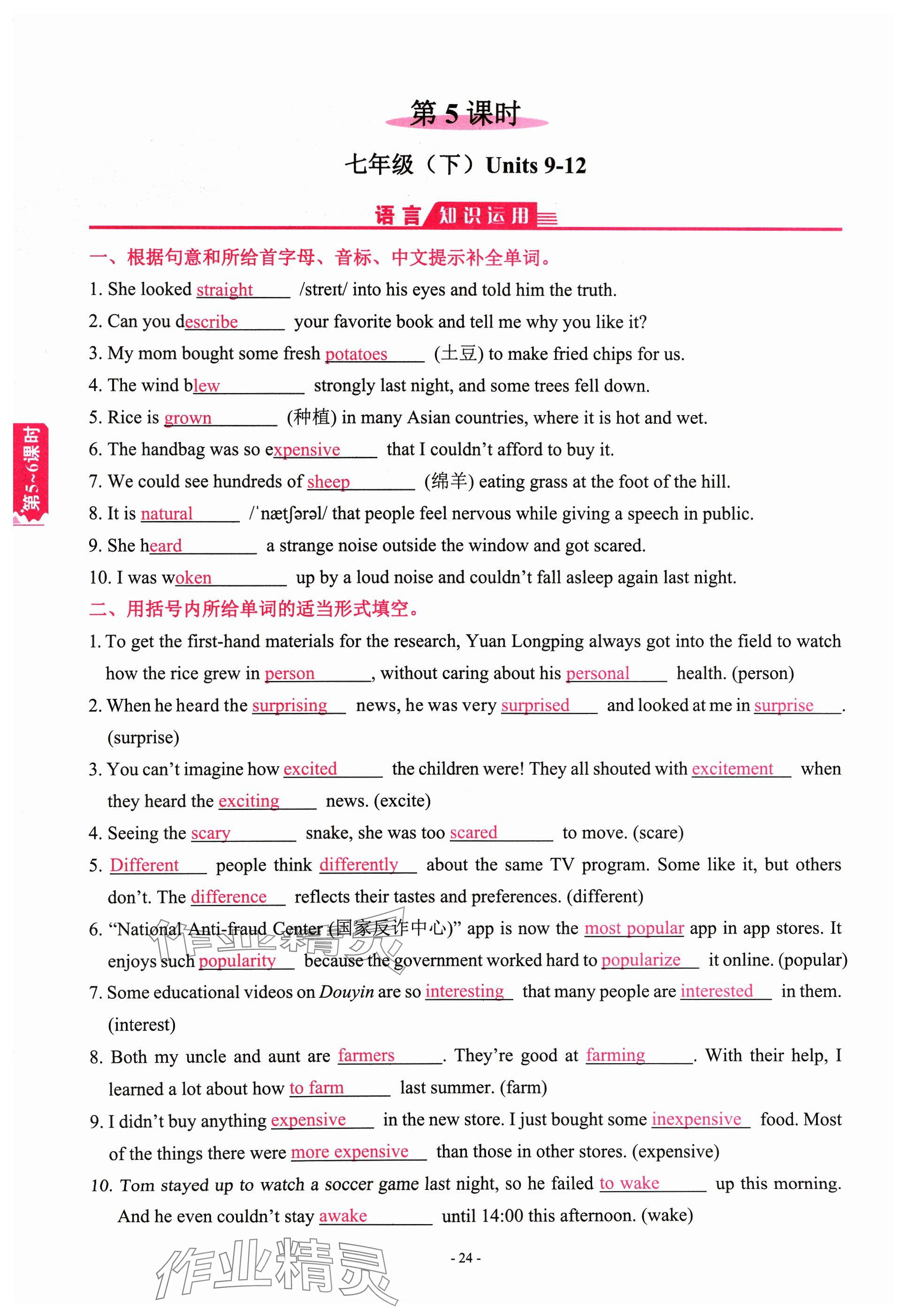 2024年学程先锋中考总复习英语&nbsp;参考答案第21页