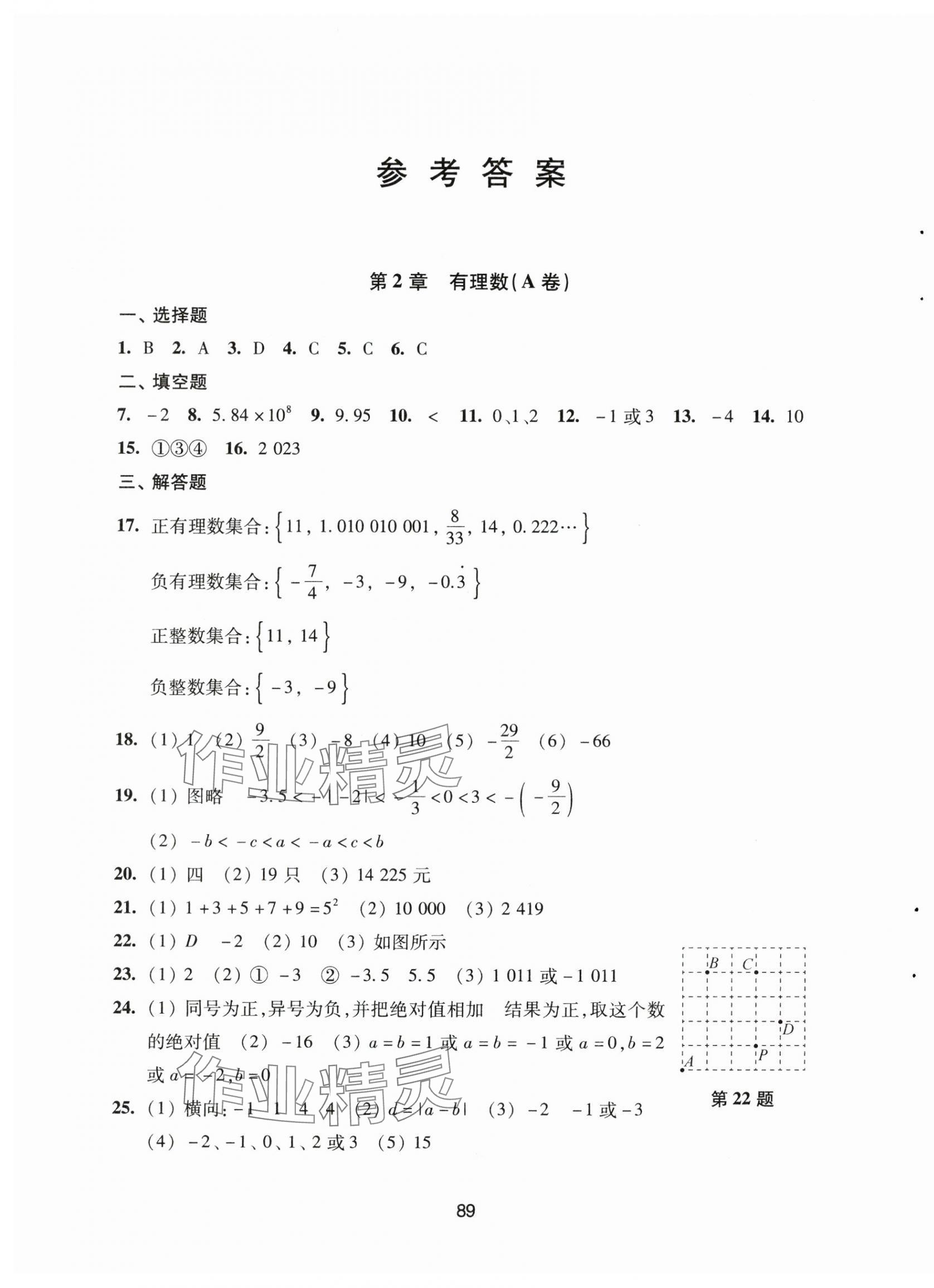 2024年学习与评价活页卷七年级数学上册苏科版 第1页