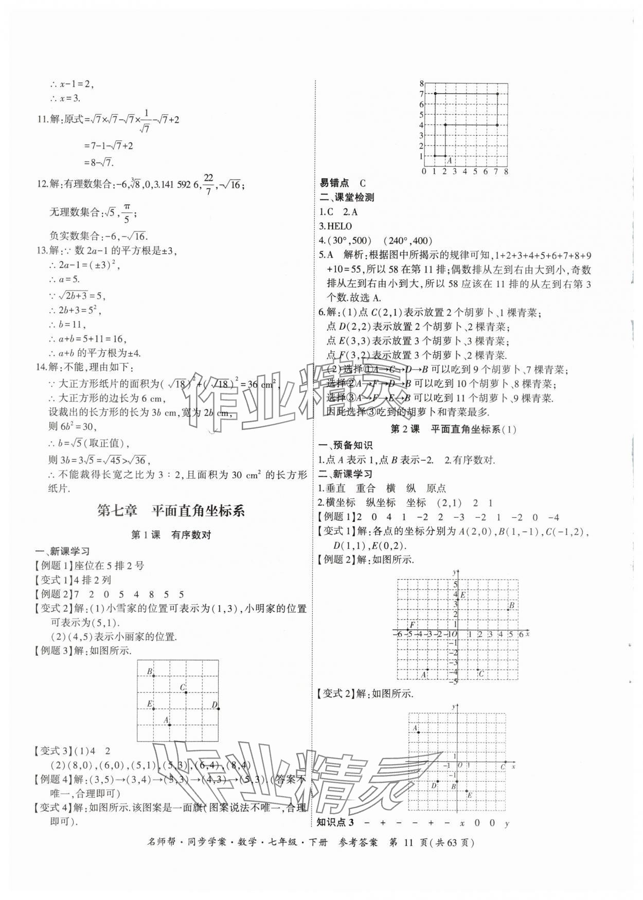 2024年名師幫同步學(xué)案七年級數(shù)學(xué)下冊人教版 參考答案第11頁