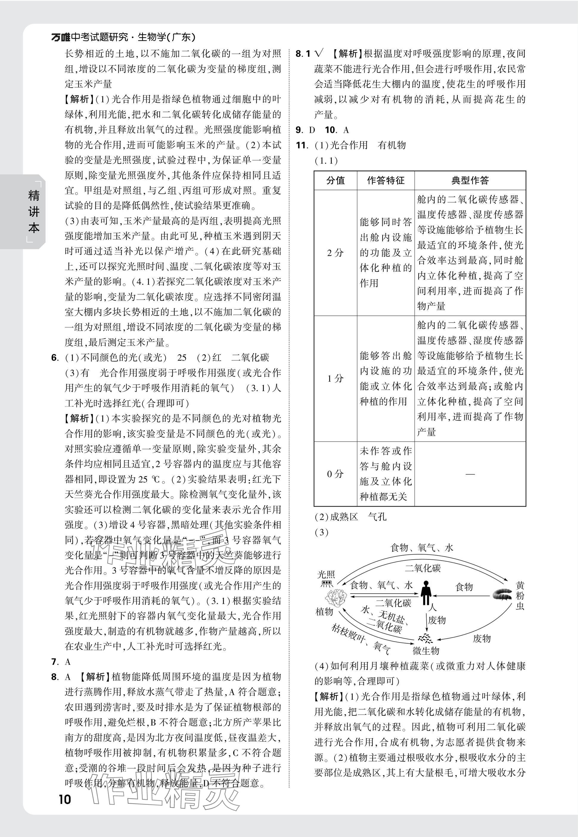 2025年萬唯中考試題研究生物廣東專版 參考答案第10頁