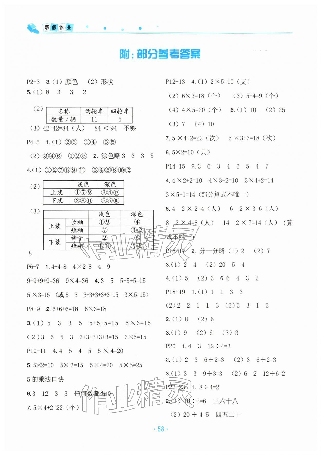 2026年寒假作業(yè)北京教育出版社二年級(jí)數(shù)學(xué)人教版&nbsp;參考答案第1頁(yè)