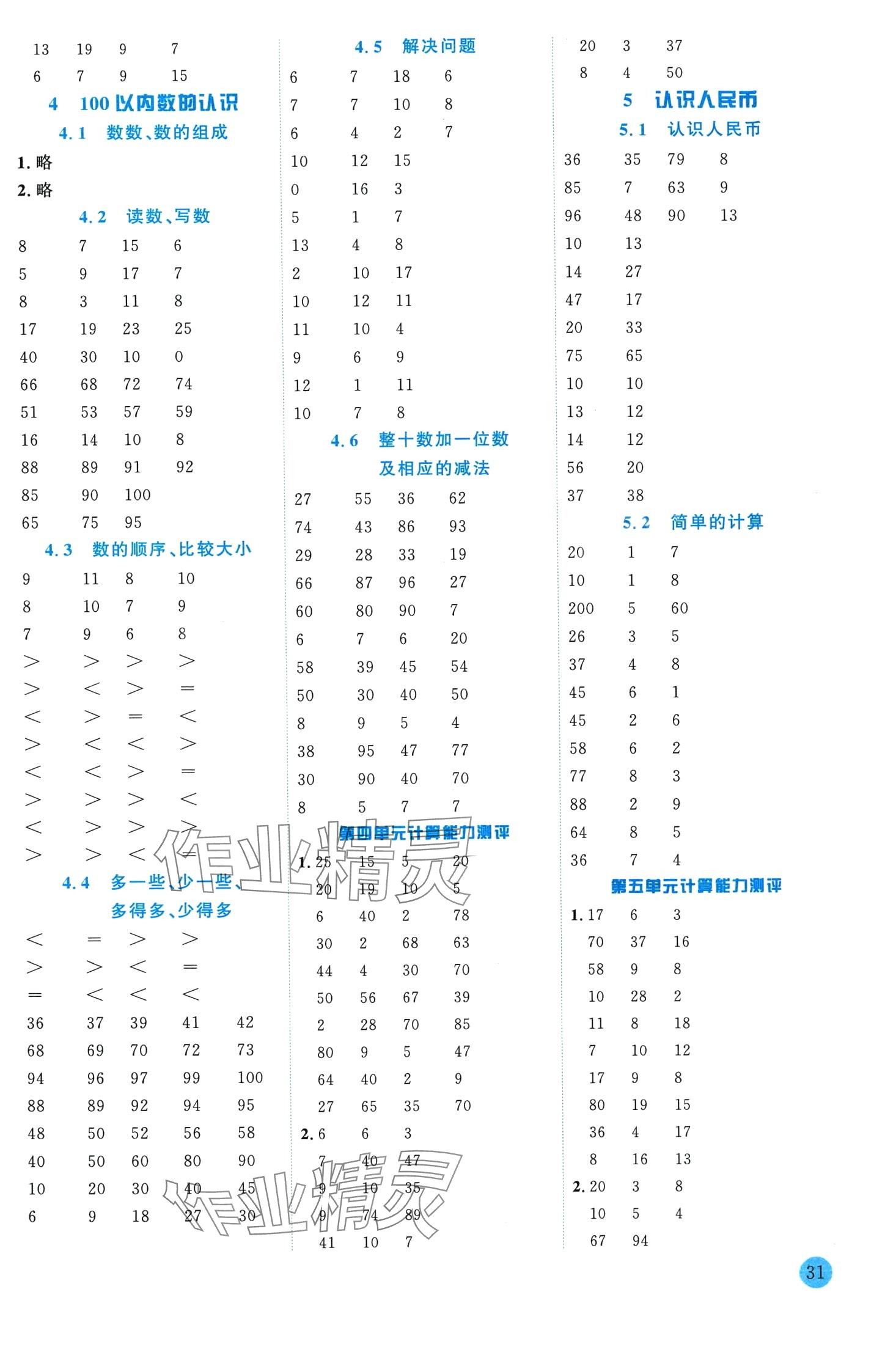 2024年優秀生作業本一年級數學下冊人教版 第2頁