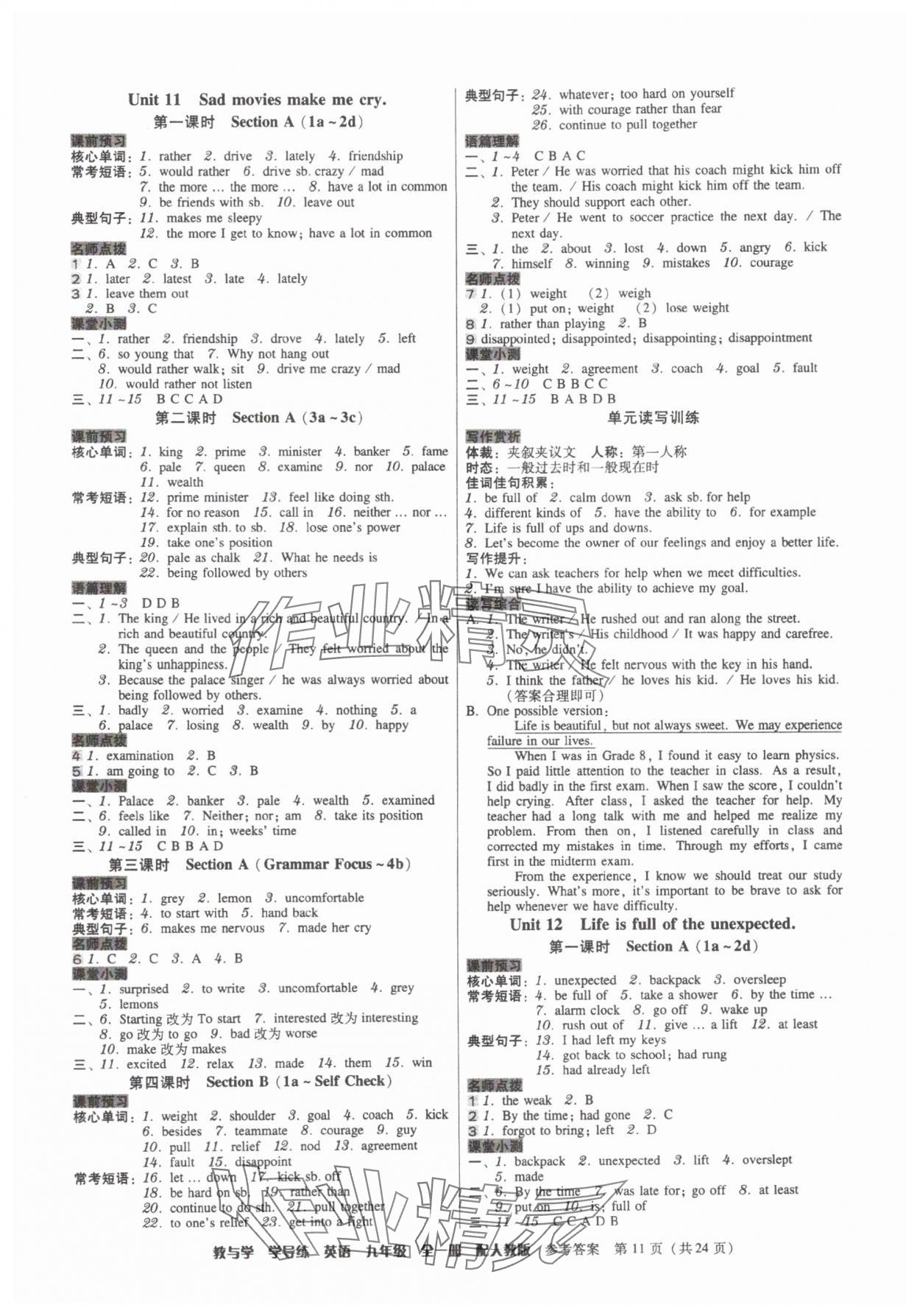 2025年教與學(xué)學(xué)導(dǎo)練九年級(jí)英語(yǔ)全一冊(cè)人教版 參考答案第11頁(yè)