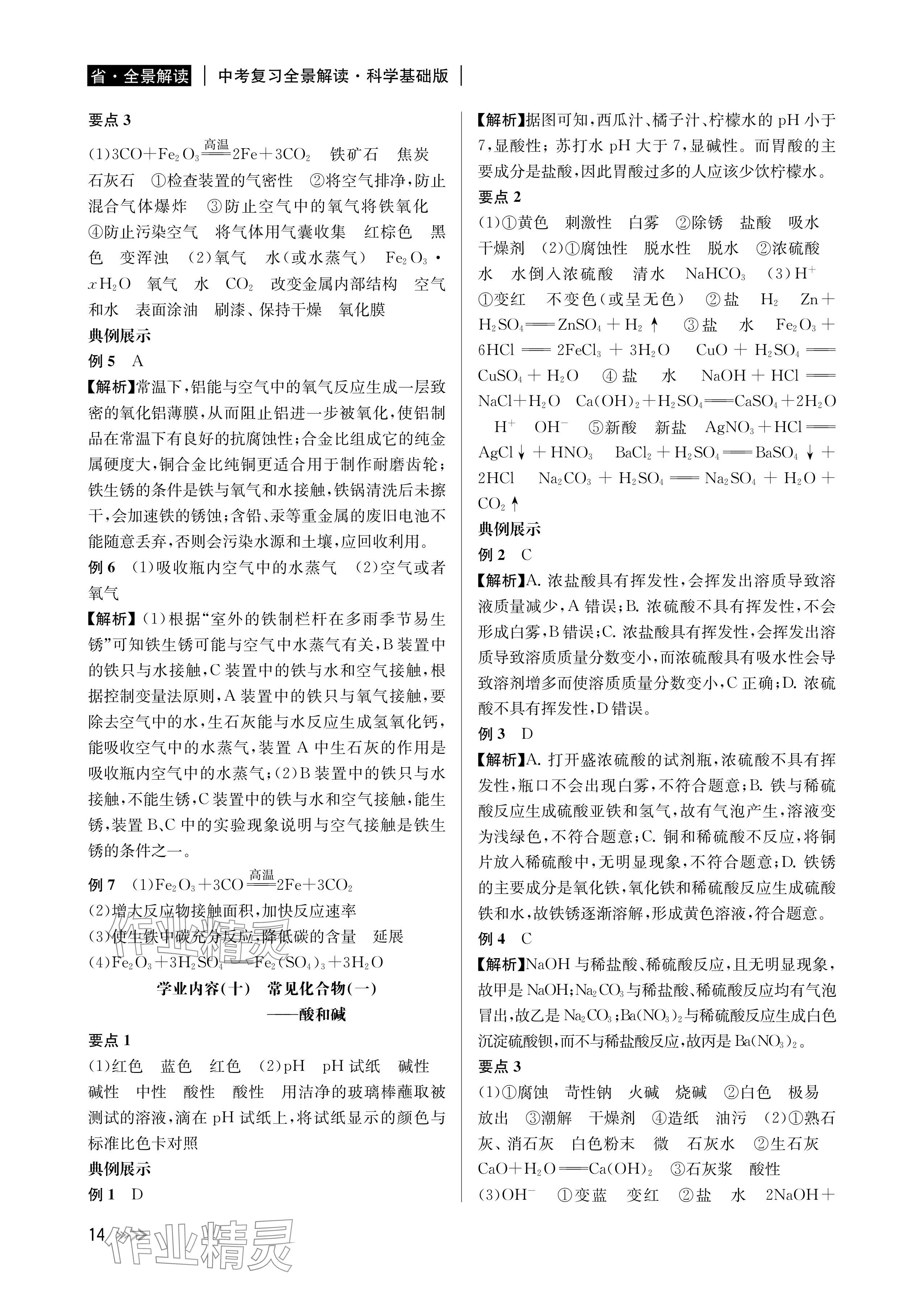 2024年中考復(fù)習(xí)全景解讀科學(xué)基礎(chǔ)版 參考答案第14頁(yè)