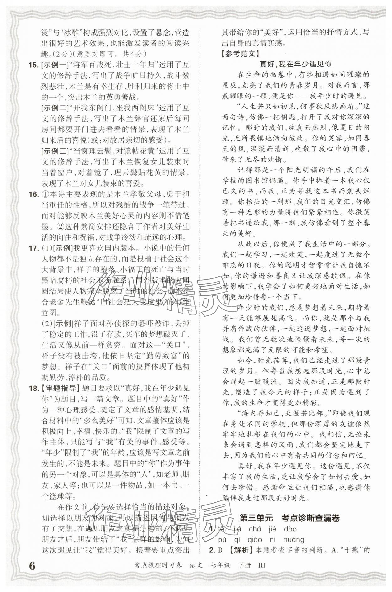 2025年王朝霞考点梳理时习卷七年级语文下册人教版 第6页