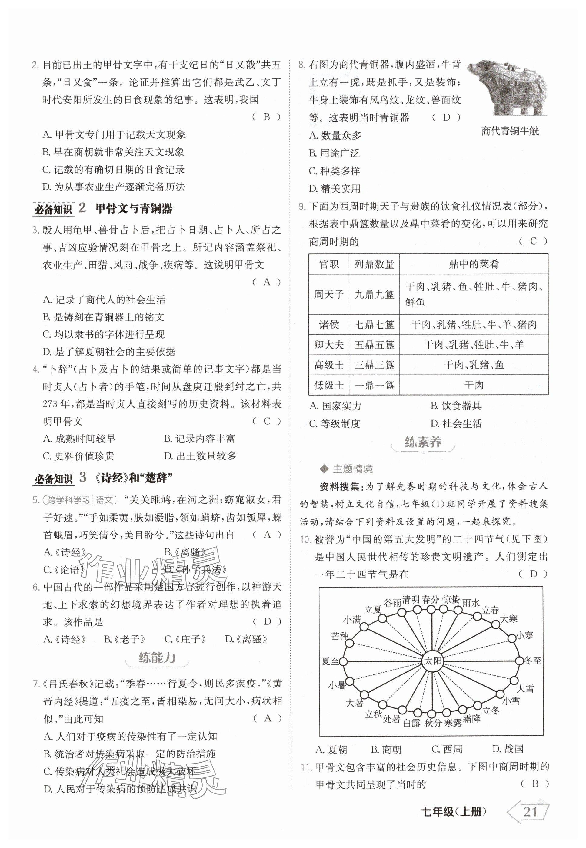 2024年金牌學(xué)練測七年級歷史上冊人教版 參考答案第21頁