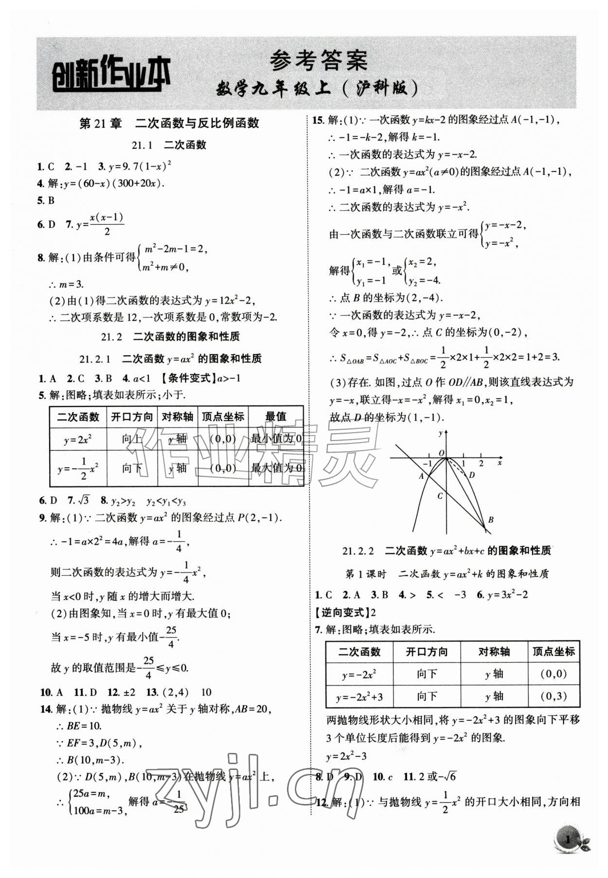 2026年创新课堂创新作业本九年级数学上册沪科版&nbsp;第1页