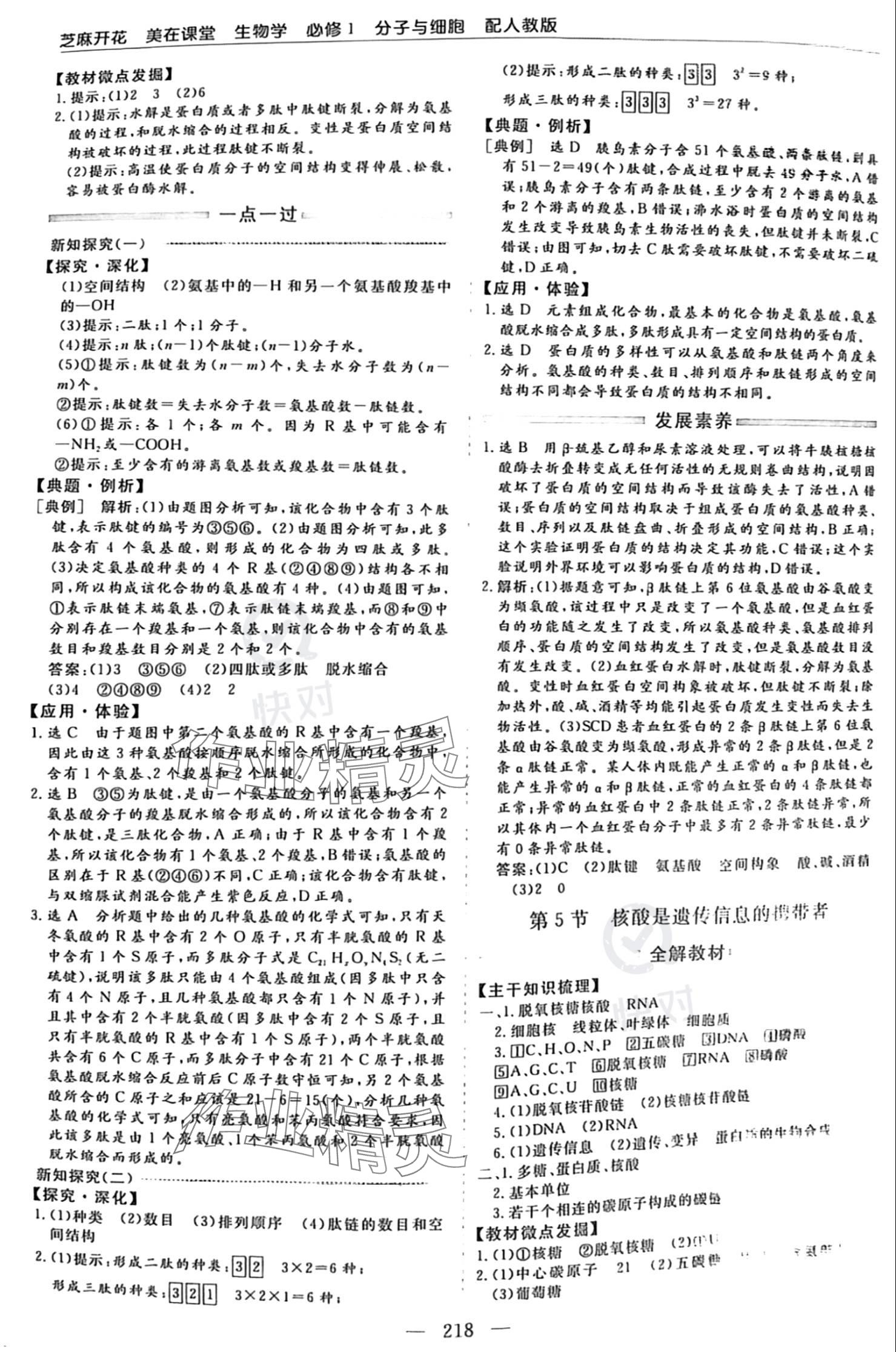 2023年芝麻開花美在課堂高中生物必修1人教版 參考答案第6頁