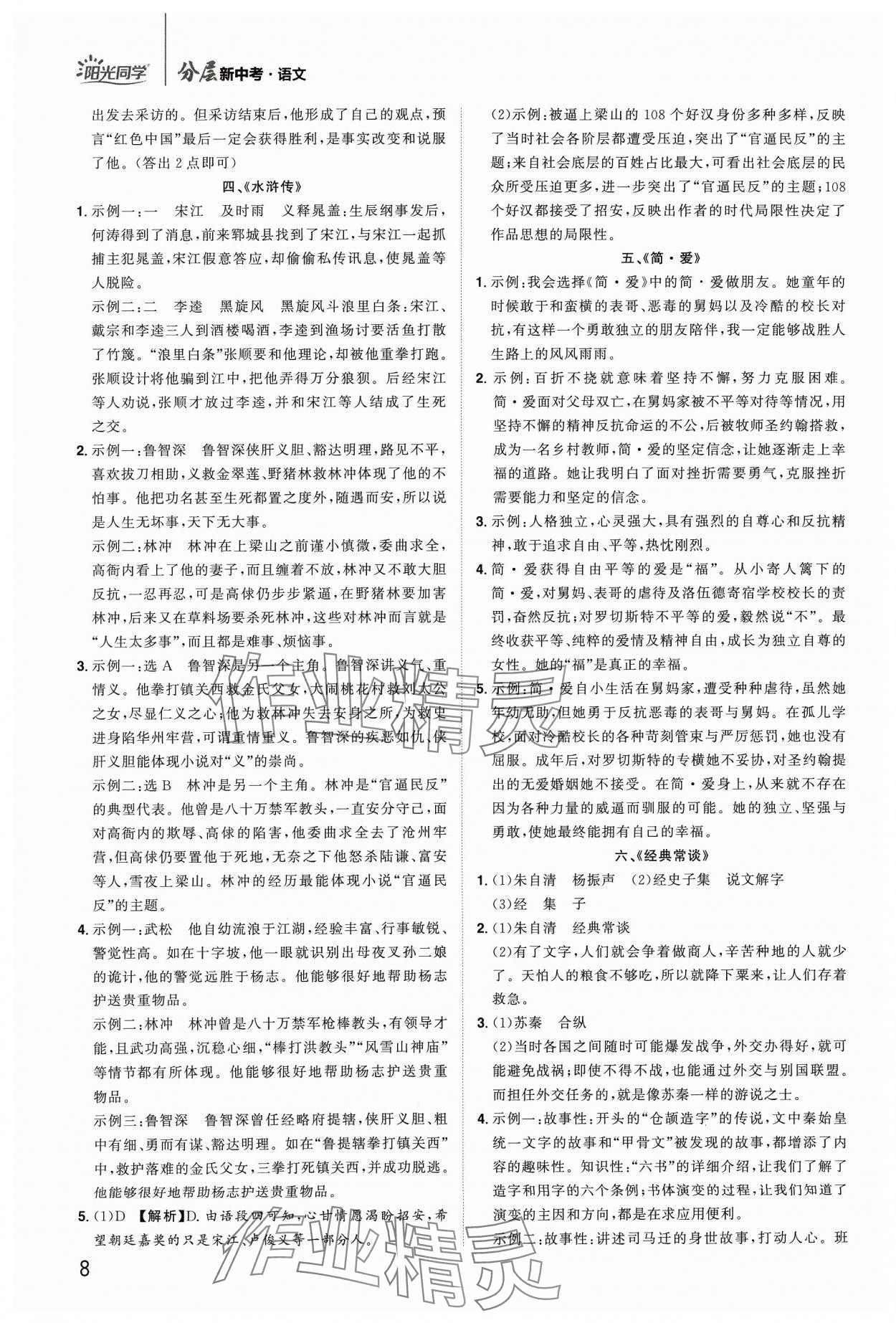 2024年陽光同學(xué)分層新中考語文福建專版 參考答案第8頁