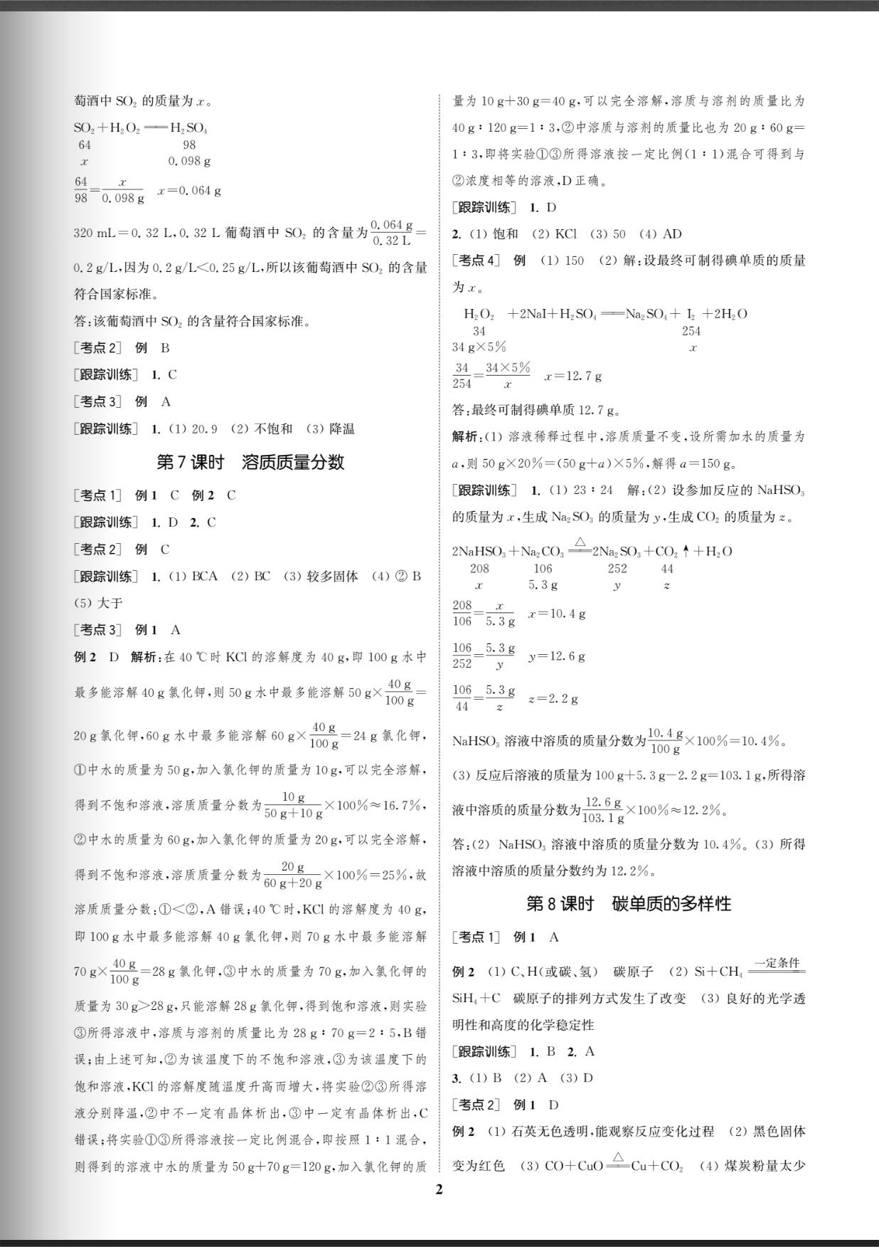 2025年通城学典中考总复习化学江苏专版 参考答案第2页