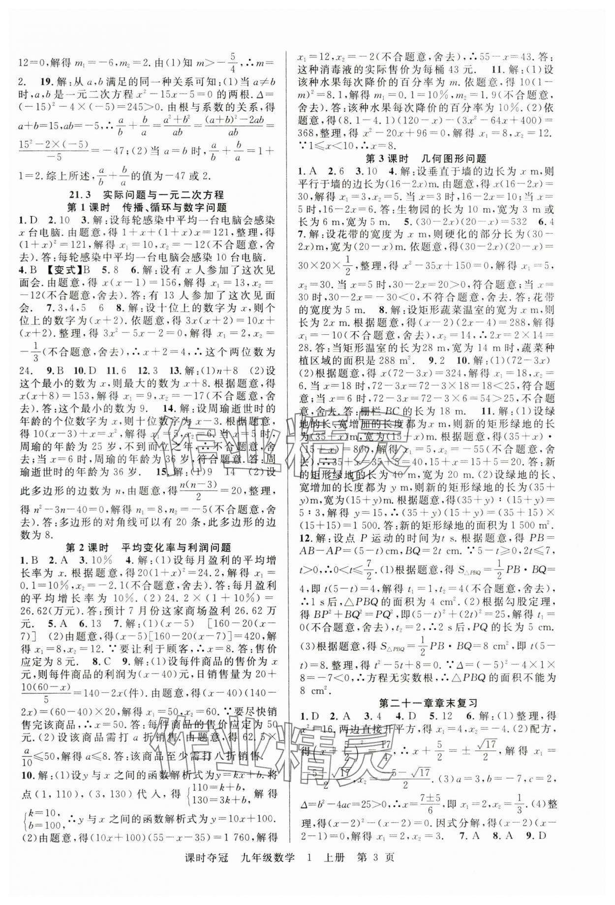 2024年课时夺冠九年级数学上册人教版湖北专版 第3页