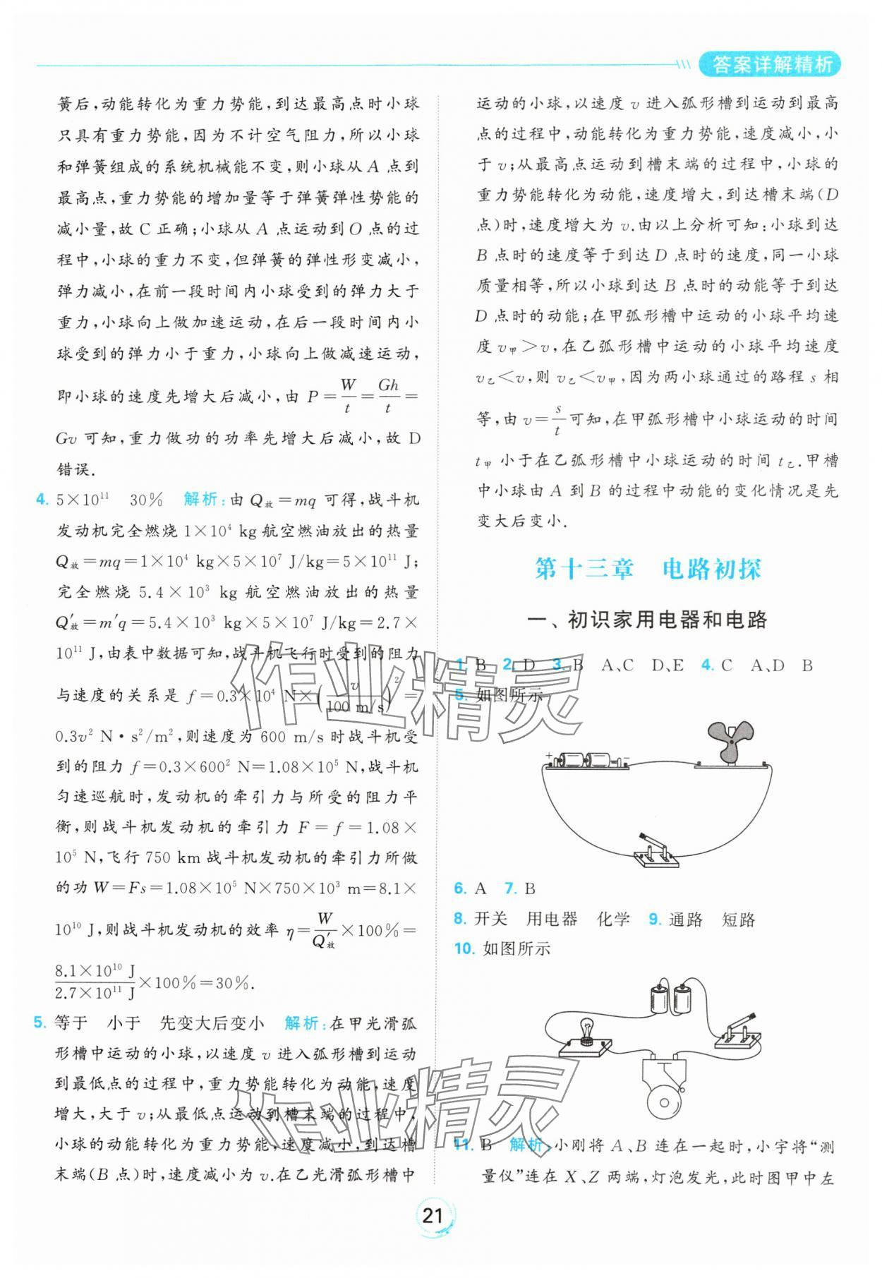 2023年亮點(diǎn)給力全優(yōu)練霸九年級(jí)物理上冊(cè)蘇科版 參考答案第21頁(yè)