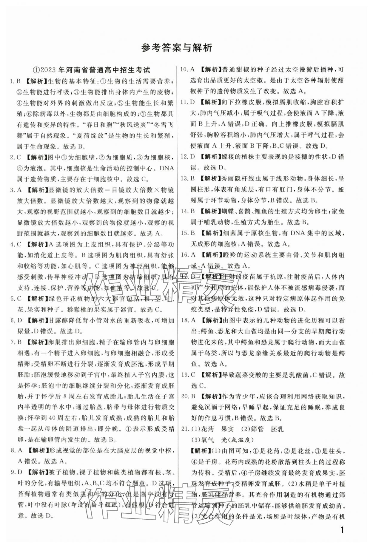 2024年新一線必刷卷生物河南專版 第1頁
